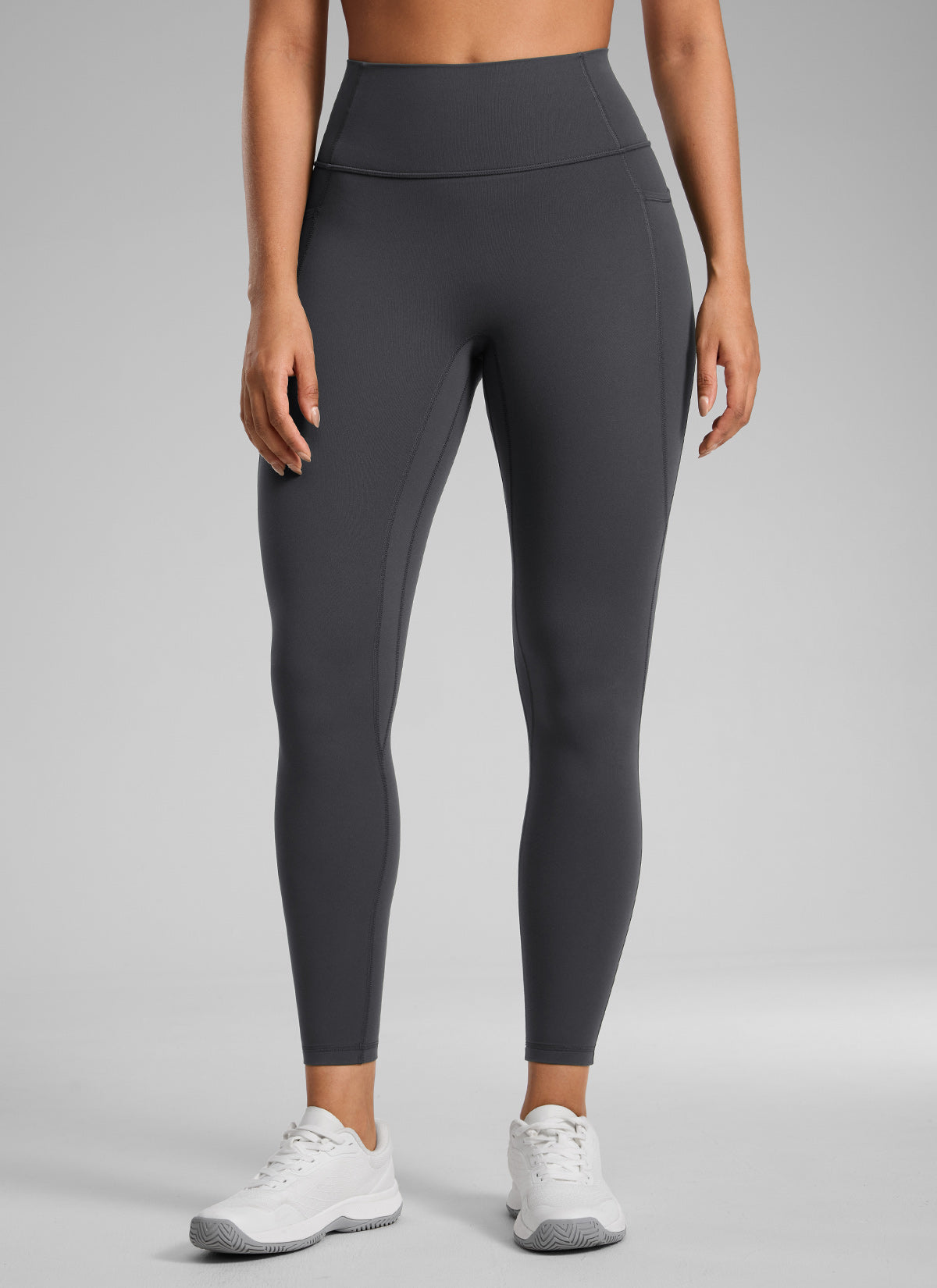 CRZ YOGA Damen Butterlift Keine Vordernaht Leggings mit Taschen-64cm Mysteriöses Grau