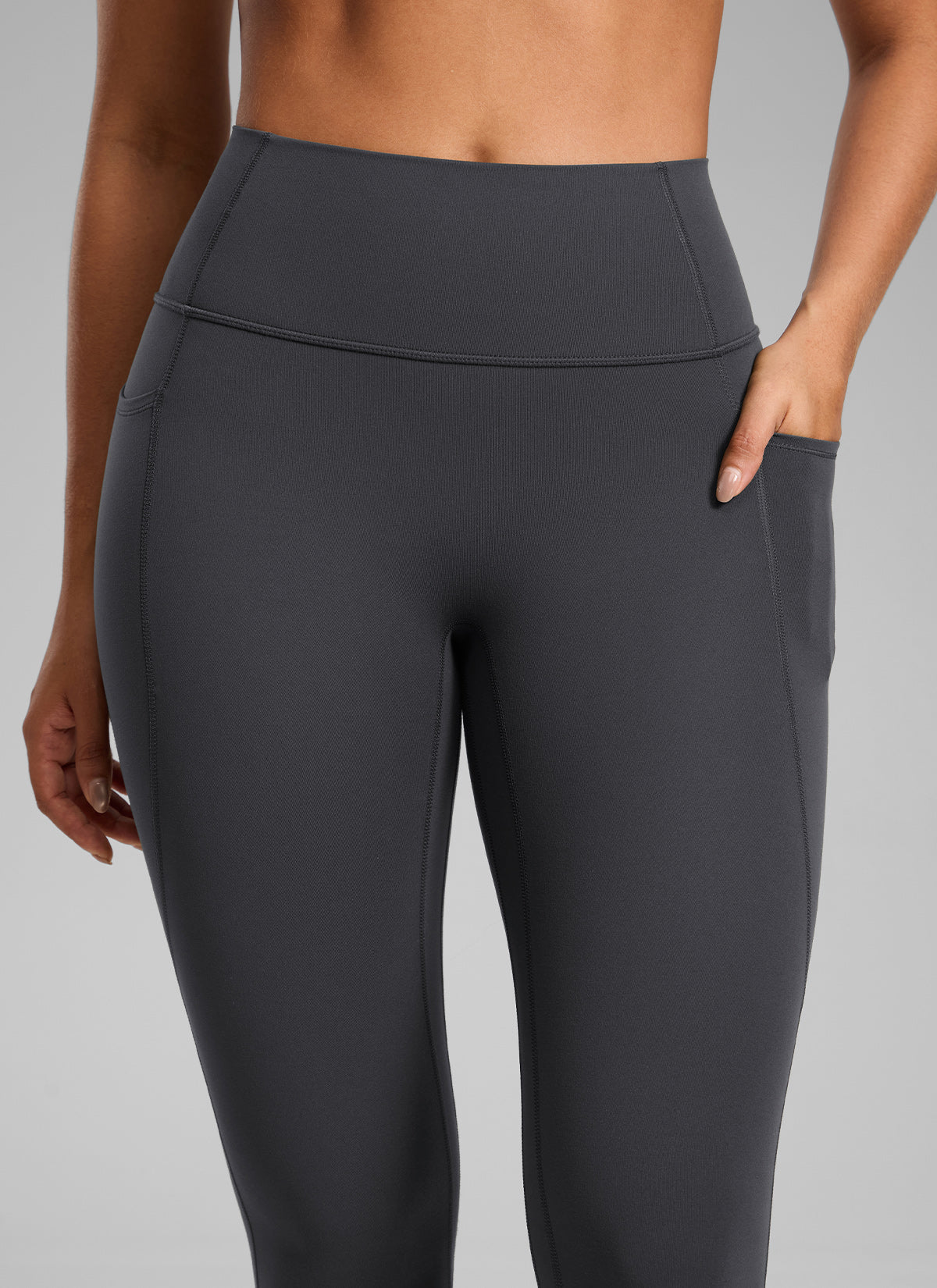 CRZ YOGA Damen Butterlift Keine Vordernaht Leggings mit Taschen-64cm Mysteriöses Grau