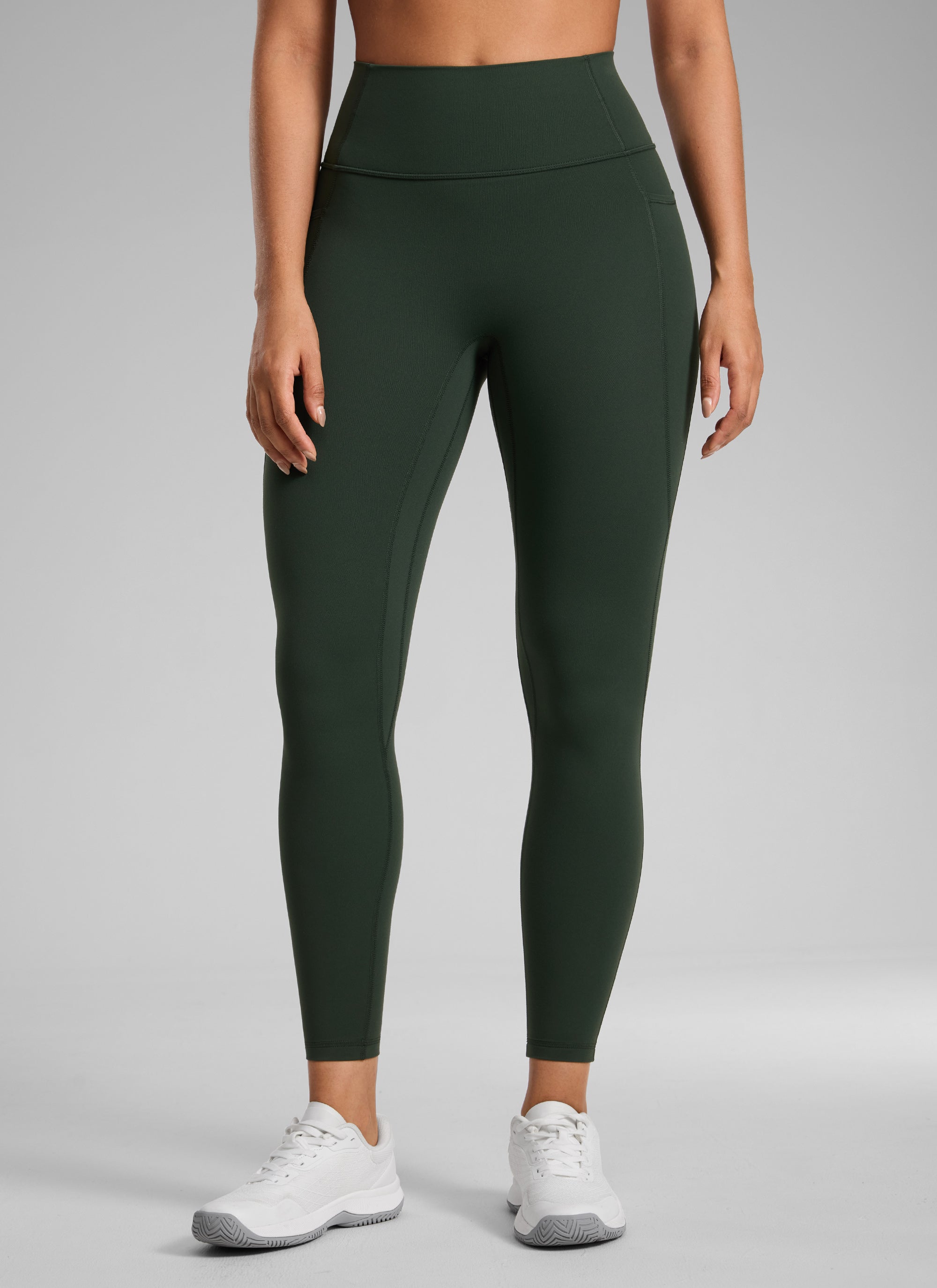 CRZ YOGA Damen Butterlift Keine Vordernaht Leggings mit Taschen-64cm Legende Grün