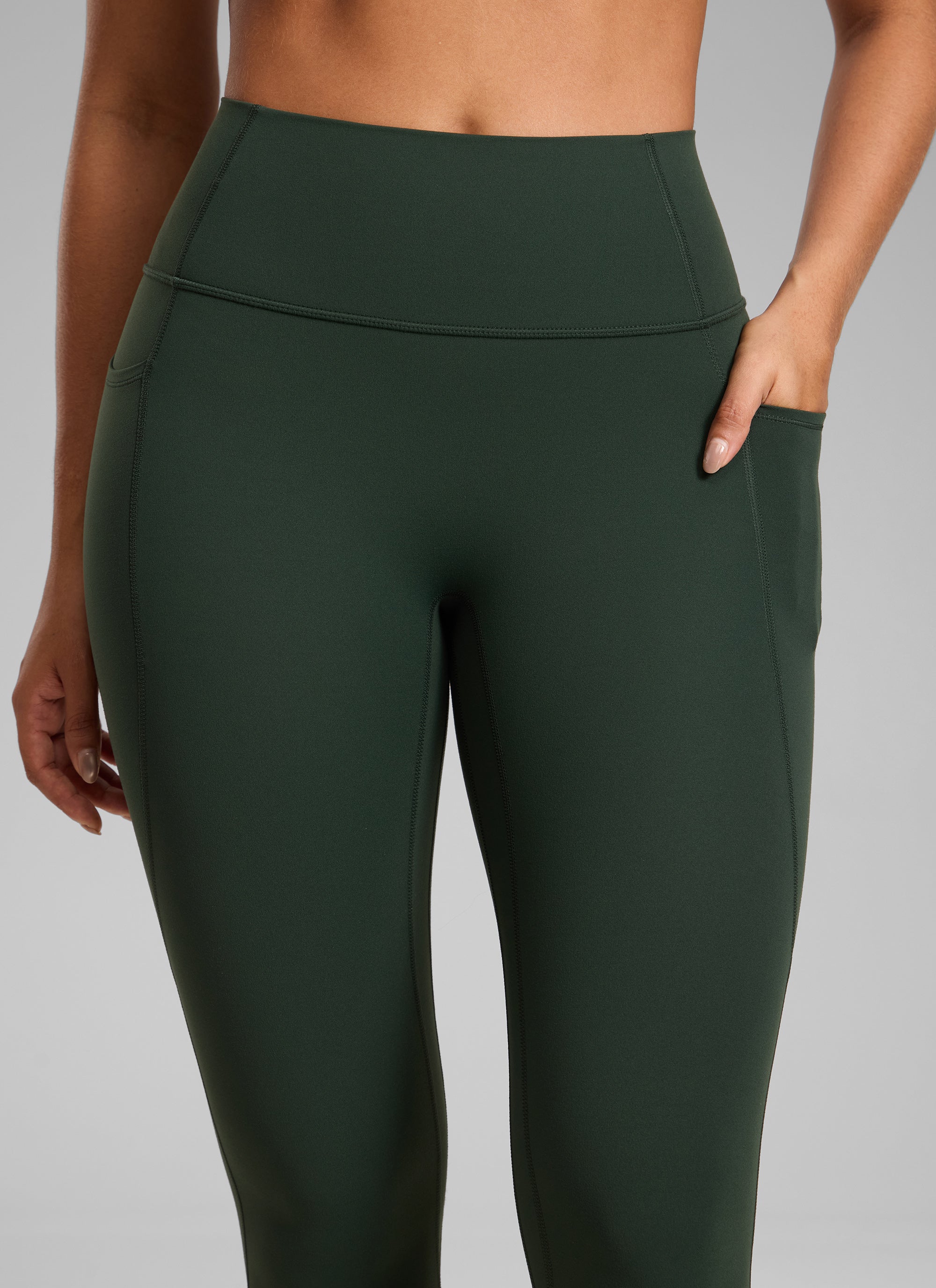 CRZ YOGA Damen Butterlift Keine Vordernaht Leggings mit Taschen-64cm Legende Grün