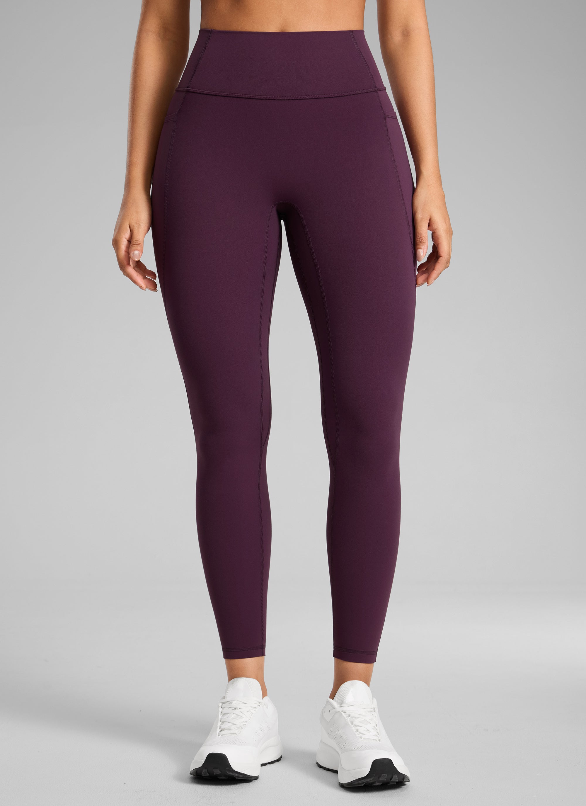 CRZ YOGA Damen Butterlift Keine Vordernaht Leggings mit Taschen-64cm Dunkellila