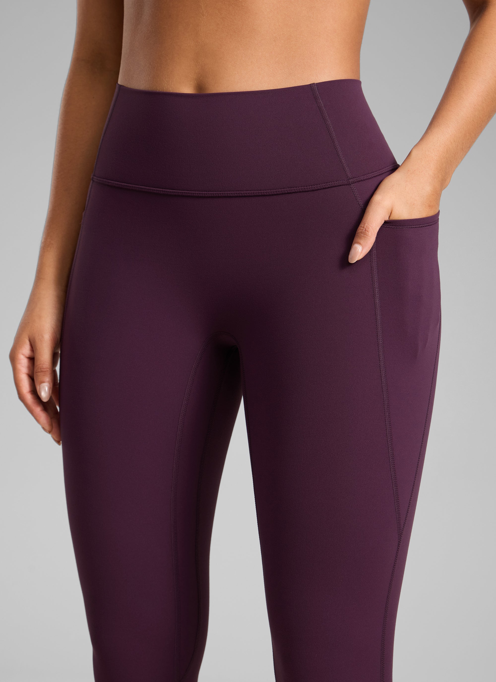 CRZ YOGA Damen Butterlift Keine Vordernaht Leggings mit Taschen-64cm Dunkellila