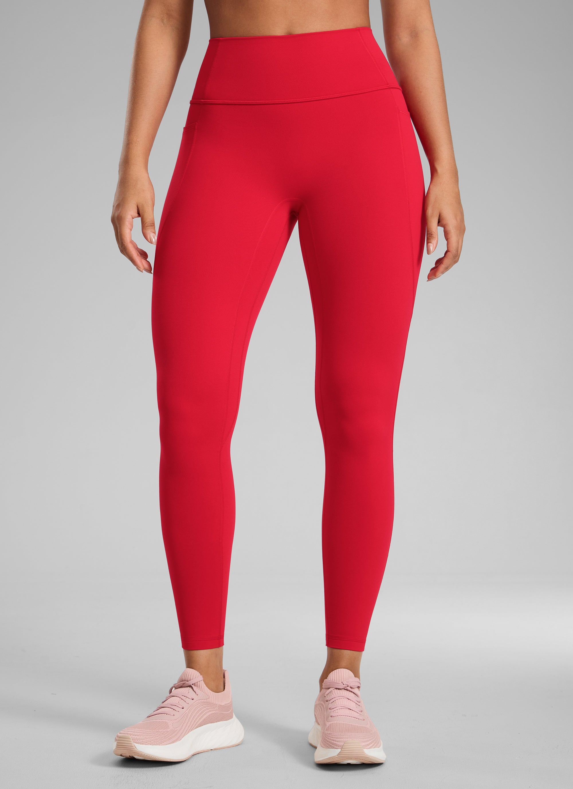 CRZ YOGA Damen Butterlift Keine Vordernaht Leggings mit Taschen-64cm Aurora Rot