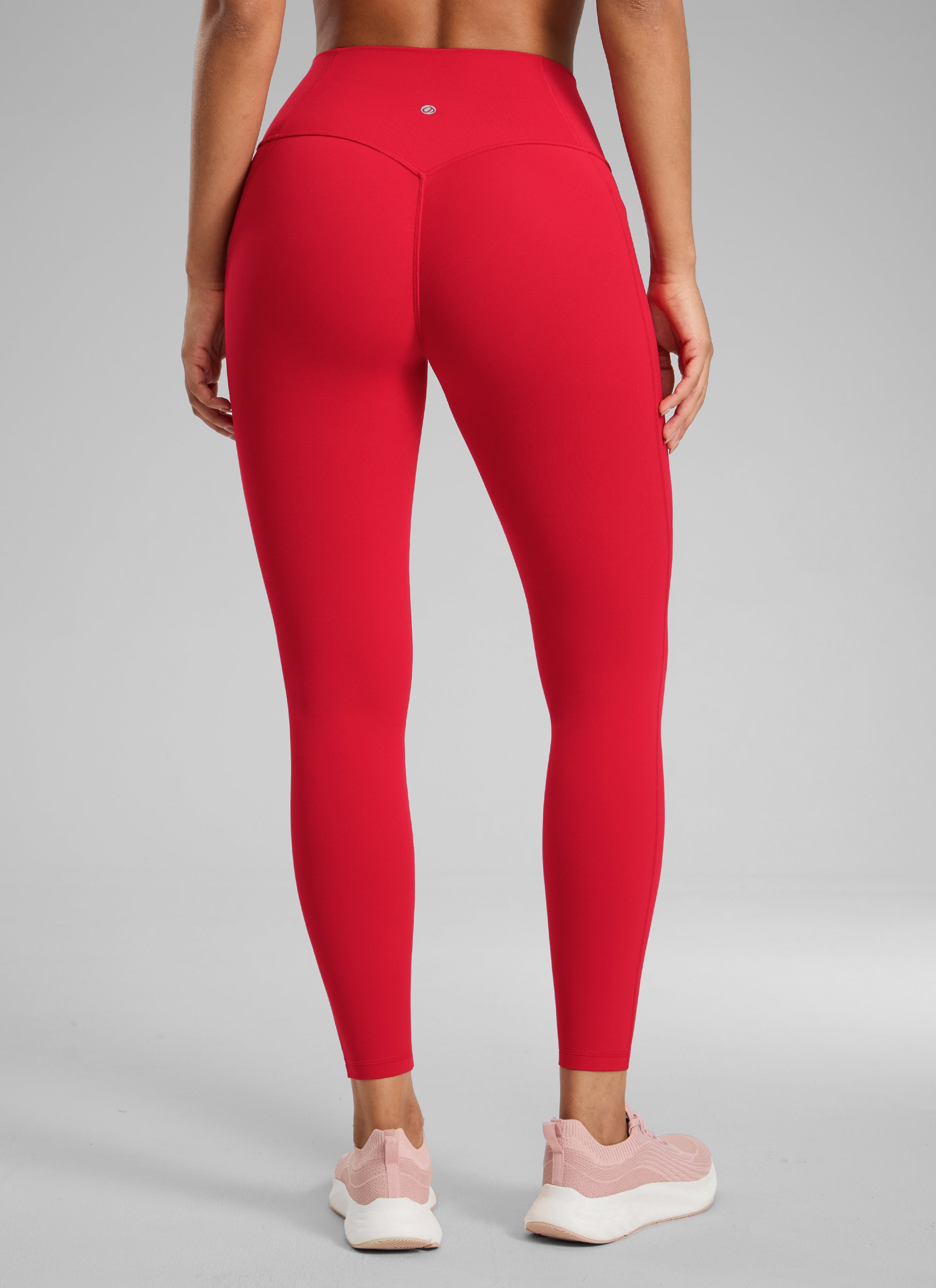 CRZ YOGA Damen Butterlift Keine Vordernaht Leggings mit Taschen-64cm Aurora Rot