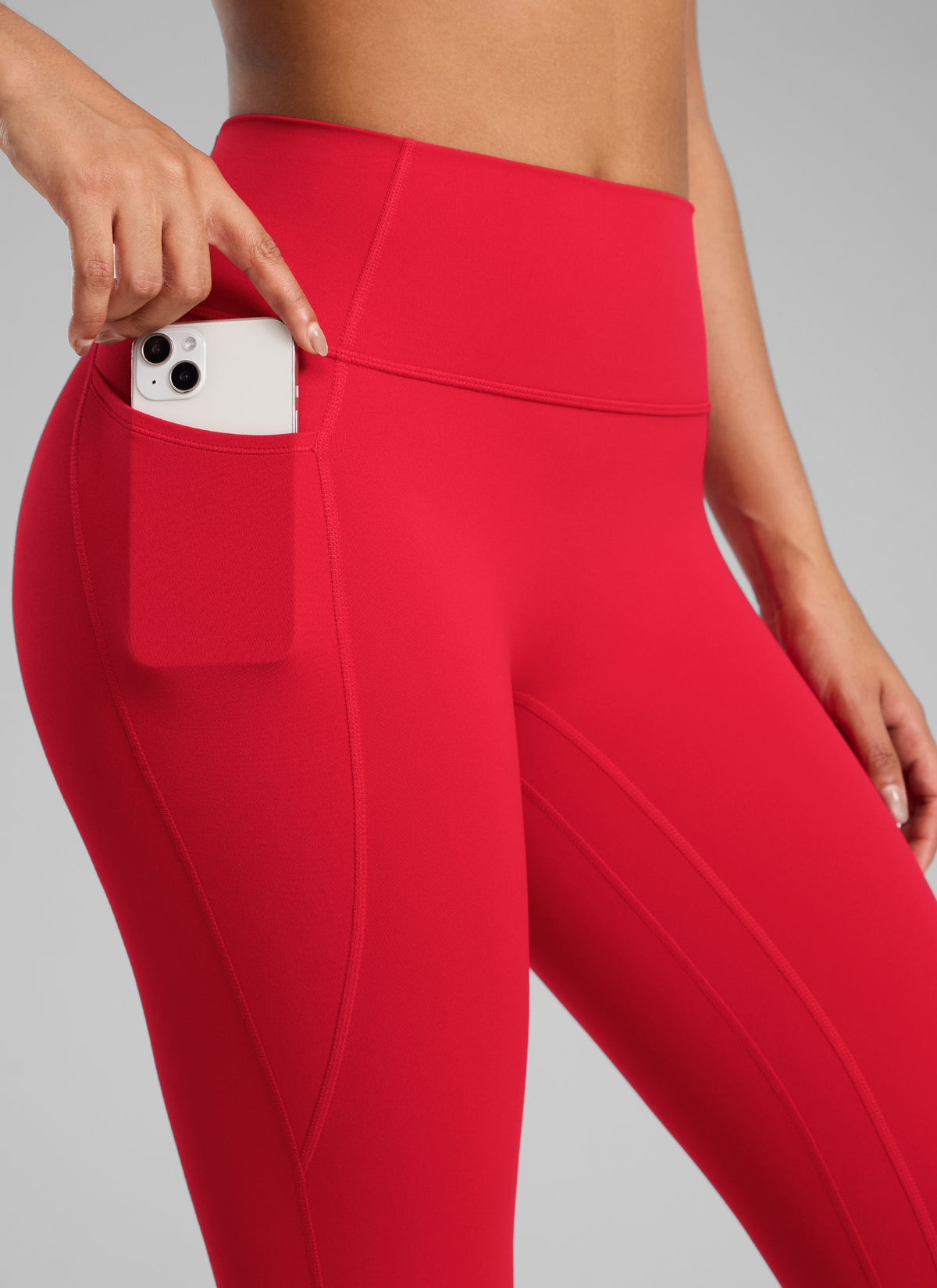 CRZ YOGA Damen Butterlift Keine Vordernaht Leggings mit Taschen-64cm Aurora Rot