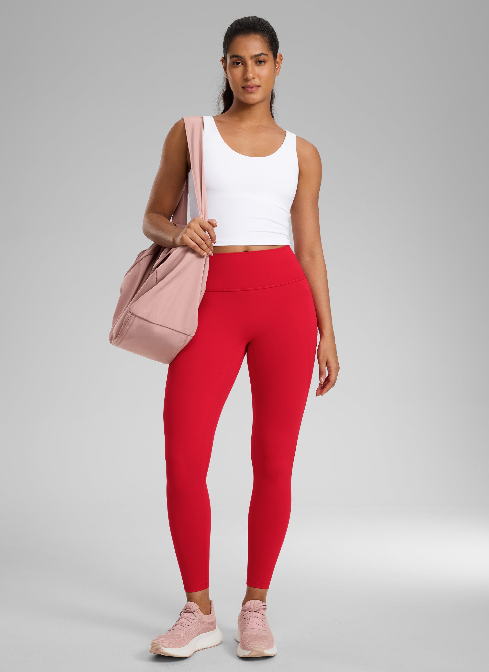 CRZ YOGA Damen Butterlift Keine Vordernaht Leggings mit Taschen-64cm Aurora Rot