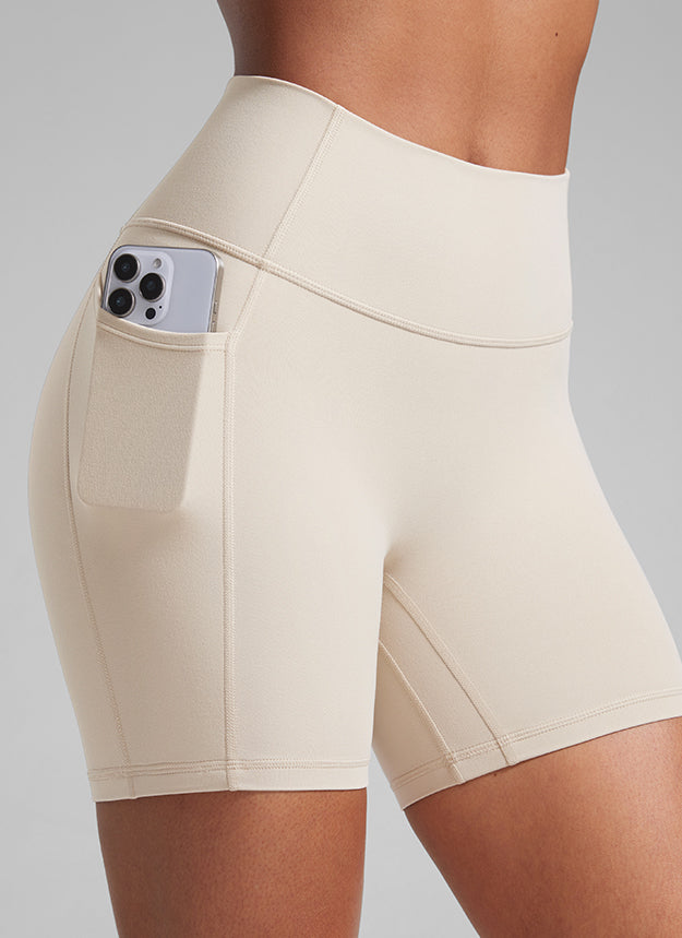 CRZ YOGA Damen Secretsculpt Butterlift Biker mit Taschen - 13cm Mojave-Braun