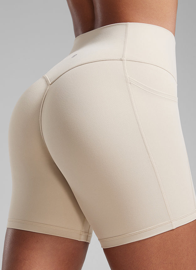 CRZ YOGA Damen Secretsculpt Butterlift Biker mit Taschen - 13cm Mojave-Braun