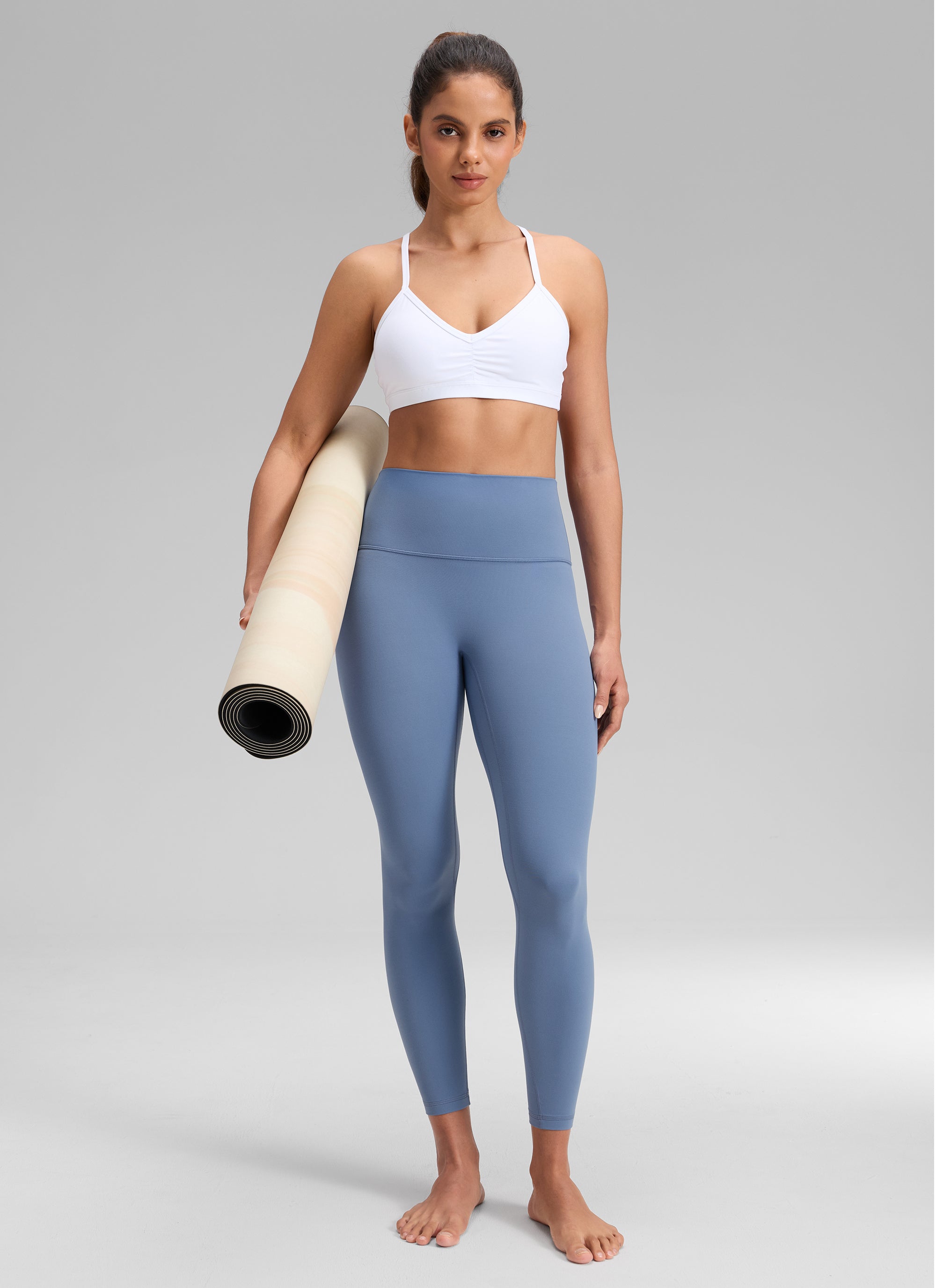 CRZ YOGA Damen Butterluxe Keine Vordernaht Yoga Leggings - 64cm Gewaschener Denim