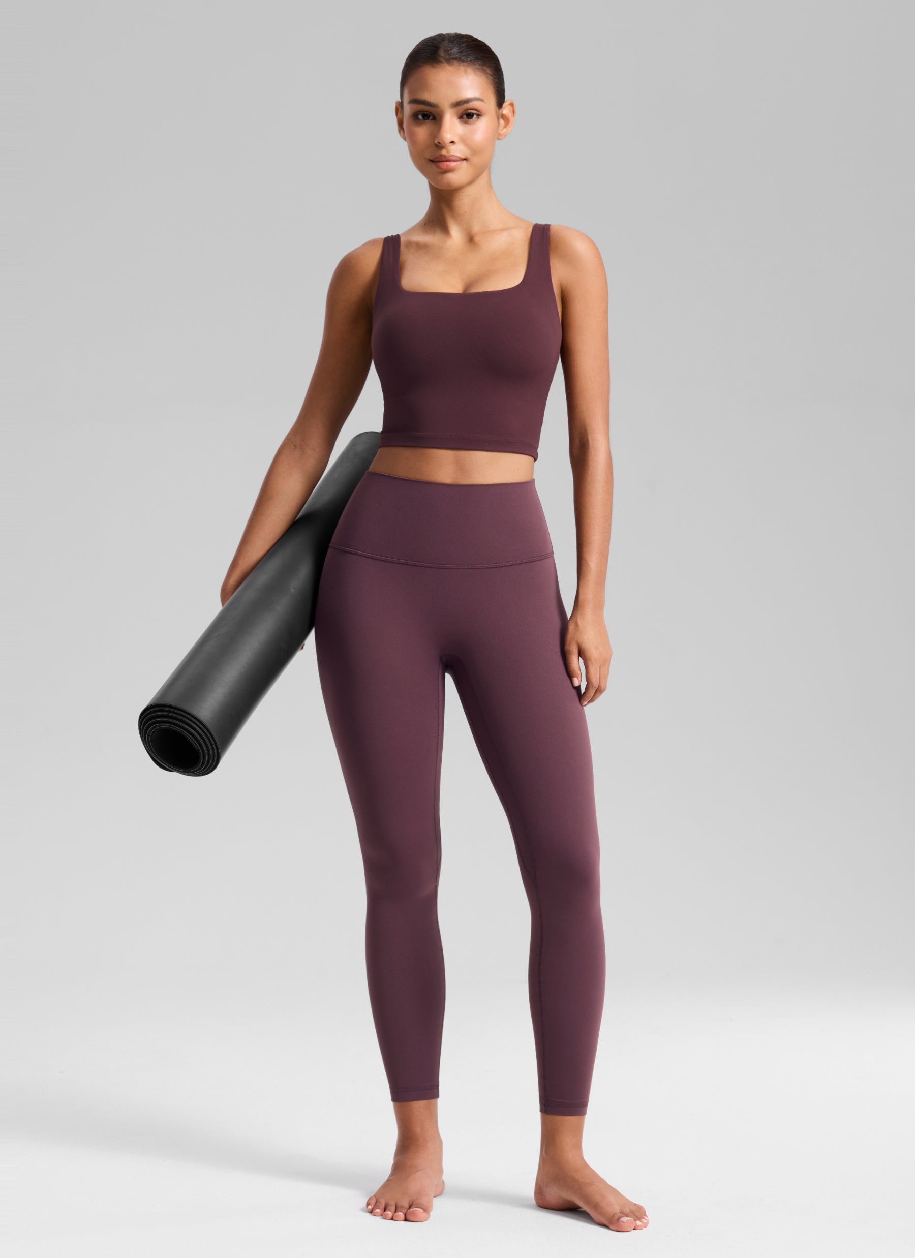CRZ YOGA Damen Butterluxe Keine Vordernaht Yoga Leggings - 64cm Pflaumenbraun