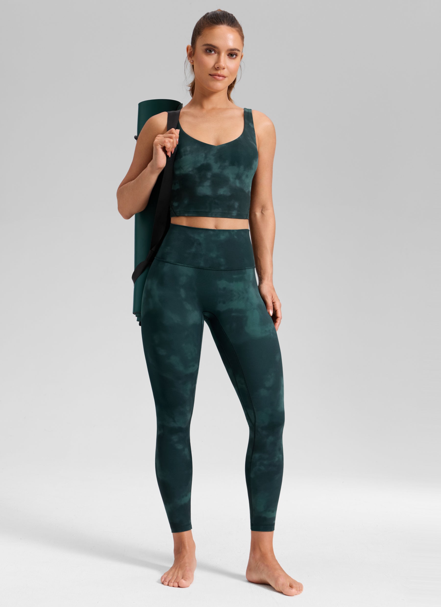 CRZ YOGA Damen Butterluxe Keine Vordernaht Yoga Leggings - 64cm Smaragdgrüne Batikblumen