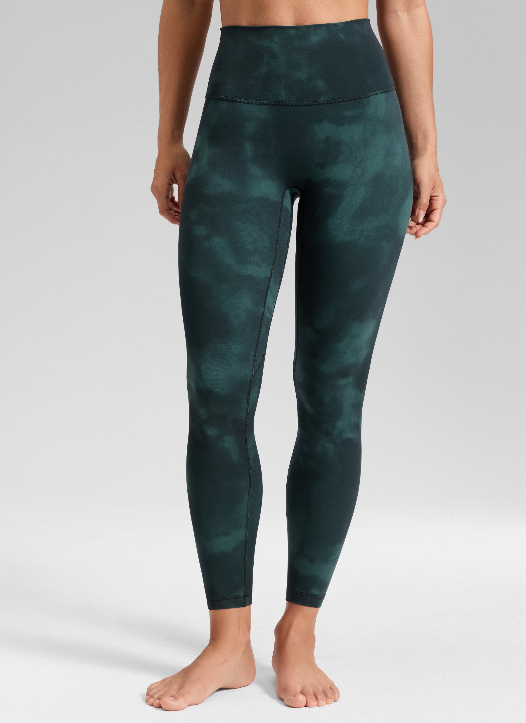 CRZ YOGA Damen Butterluxe Keine Vordernaht Yoga Leggings - 64cm Smaragdgrüne Batikblumen