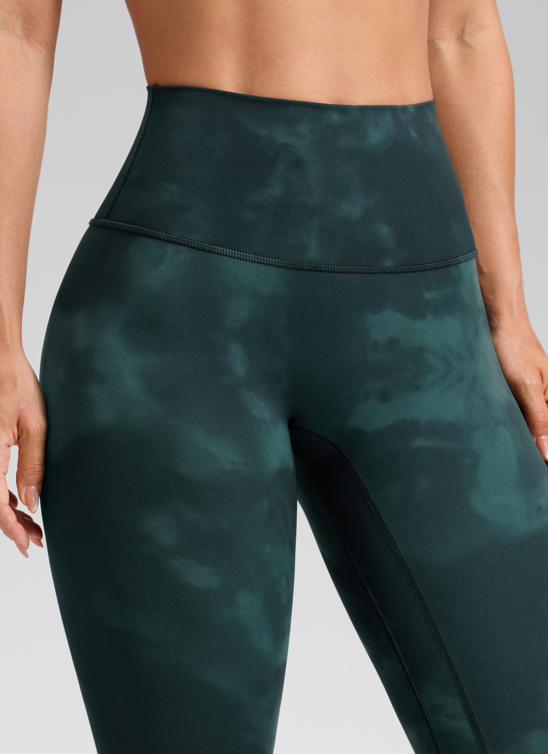 CRZ YOGA Damen Butterluxe Keine Vordernaht Yoga Leggings - 64cm Smaragdgrüne Batikblumen
