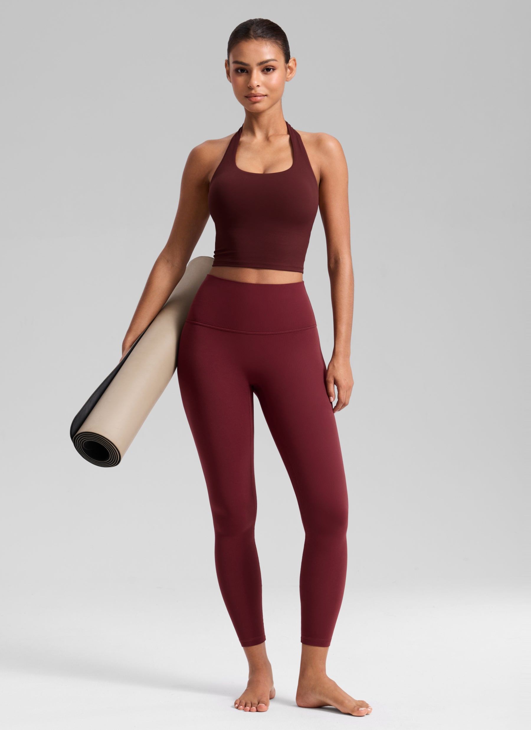 CRZ YOGA Damen Butterluxe Keine Vordernaht Yoga Leggings - 64cm Burgund-Bucht