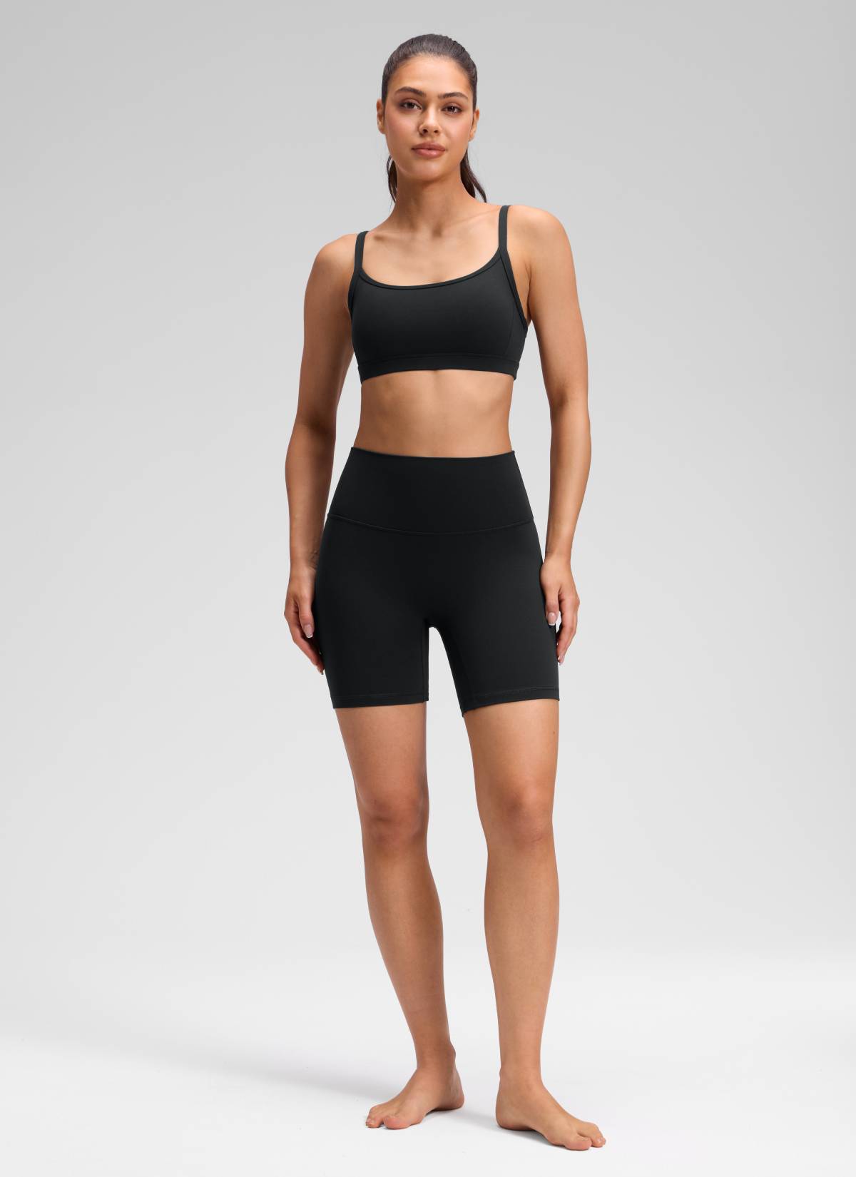 CRZ YOGA Damen Butterluxe Keine Vordernaht Hohe Taille Sporthose -15cm Schwarz