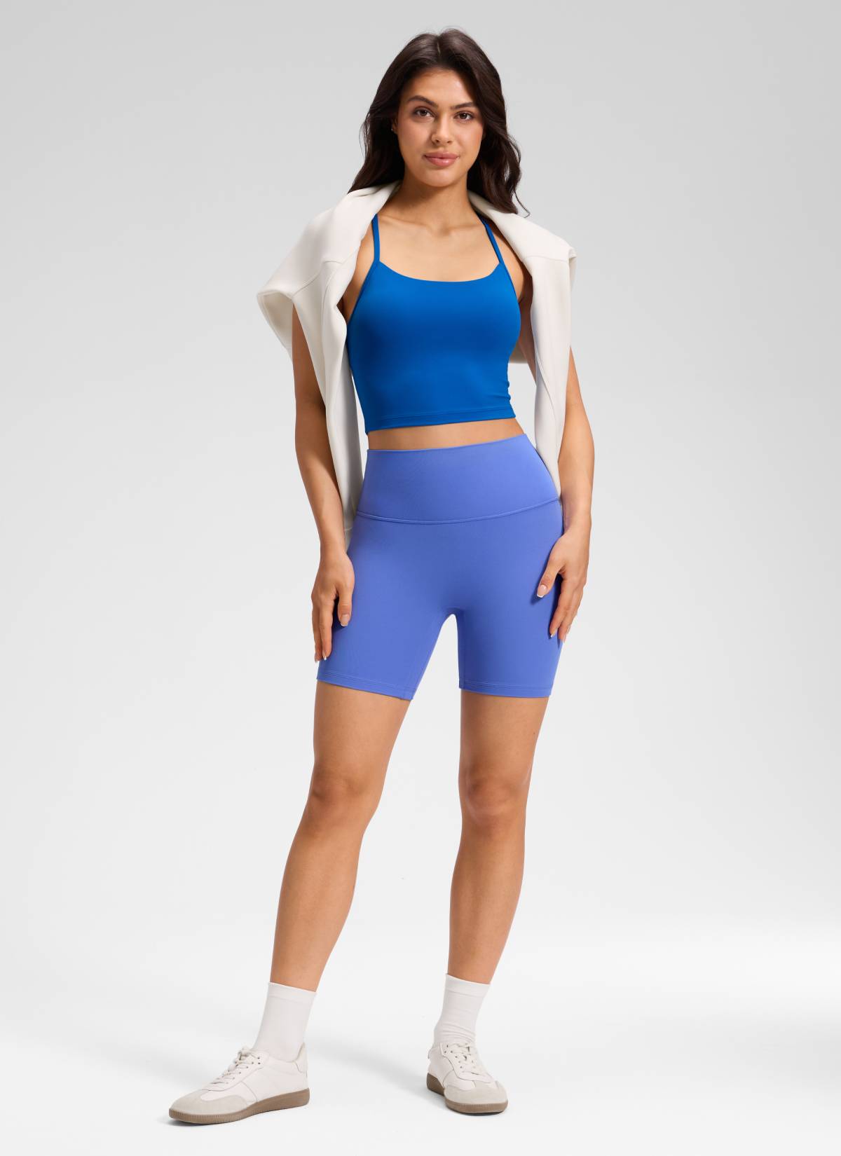 CRZ YOGA Damen Butterluxe Keine Vordernaht Hohe Taille Sporthose -15cm Baja Blau