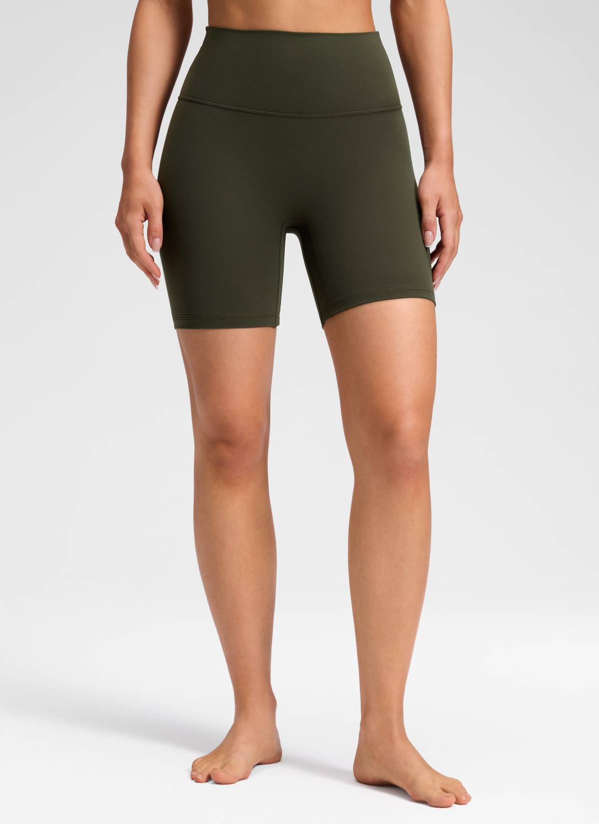 CRZ YOGA Damen Butterluxe Keine Vordernaht Hohe Taille Sporthose -15cm Olivgrün