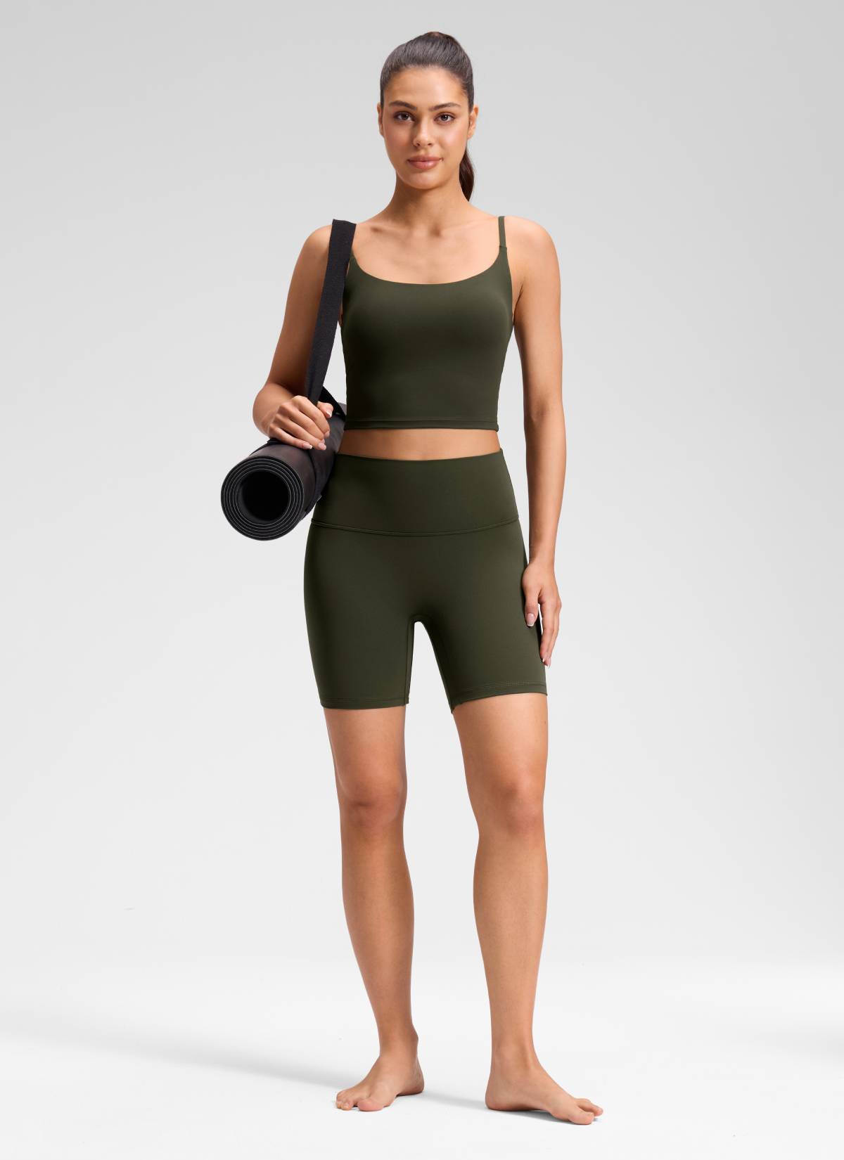 CRZ YOGA Damen Butterluxe Keine Vordernaht Hohe Taille Sporthose -15cm Olivgrün