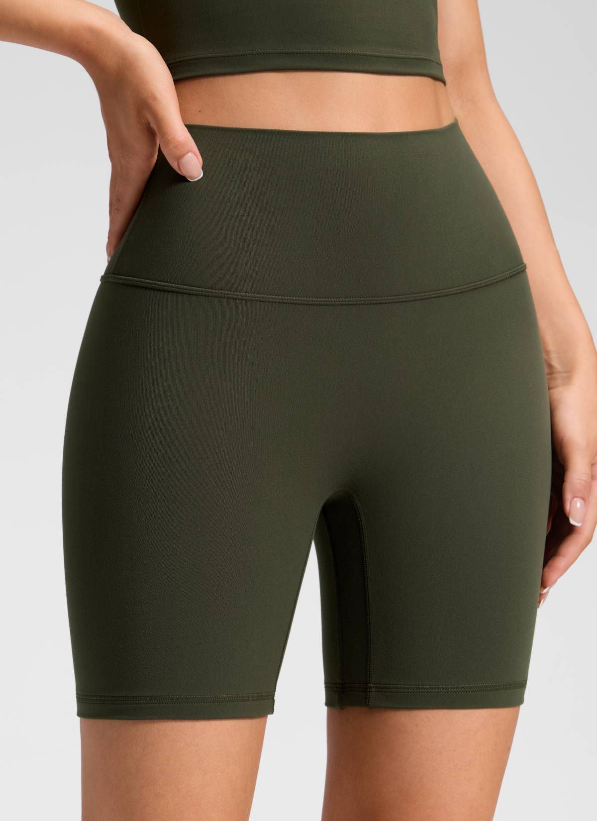 CRZ YOGA Damen Butterluxe Keine Vordernaht Hohe Taille Sporthose -15cm Olivgrün