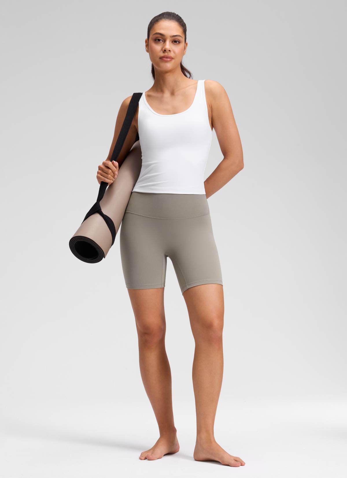 CRZ YOGA Damen Butterluxe Keine Vordernaht Hohe Taille Sporthose -15cm Warmes Aschgrau
