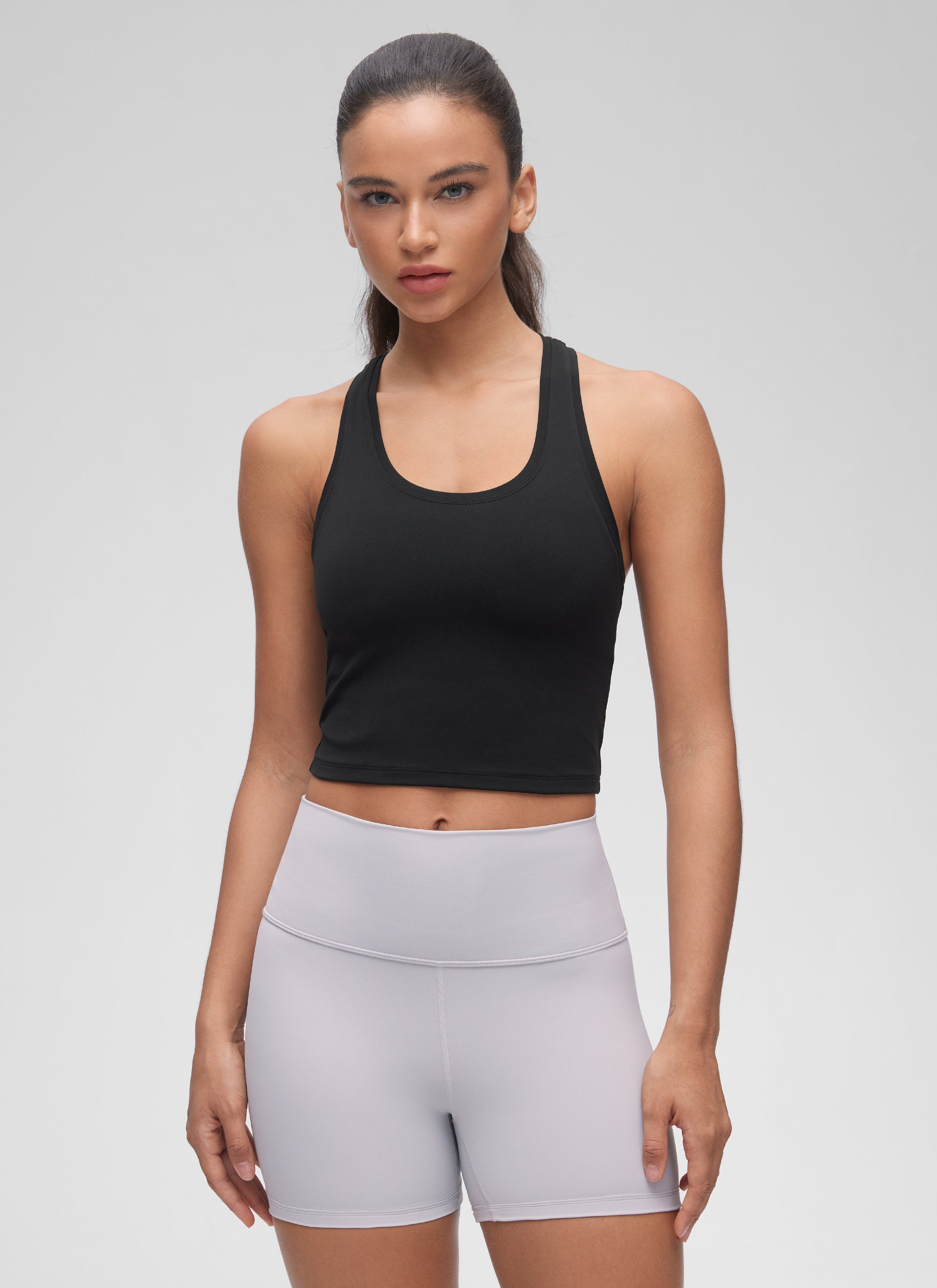 CRZ YOGA Damen Butterluxe U-Ausschnitt Racerback Yoga Tanktop Schwarz