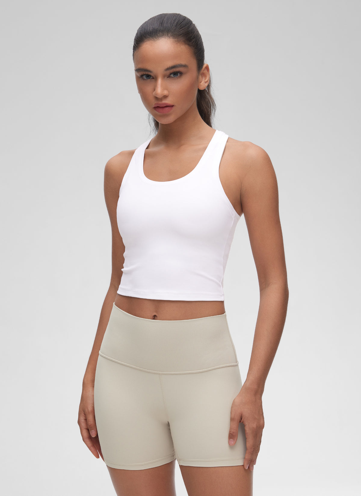 CRZ YOGA Damen Butterluxe U-Ausschnitt Racerback Yoga Tanktop Weiss