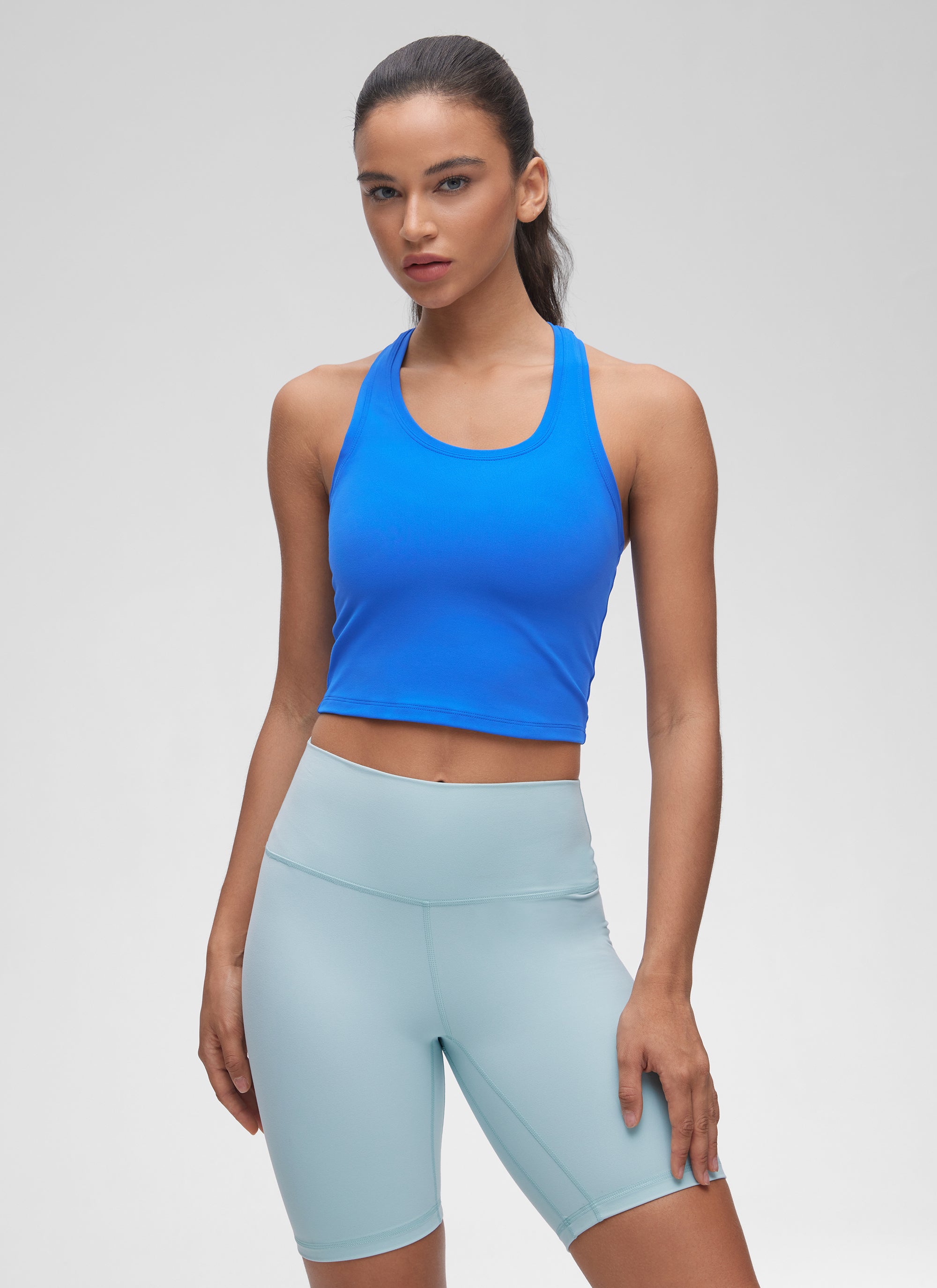 CRZ YOGA Damen Butterluxe U-Ausschnitt Racerback Yoga Tanktop Funkelndes Blau