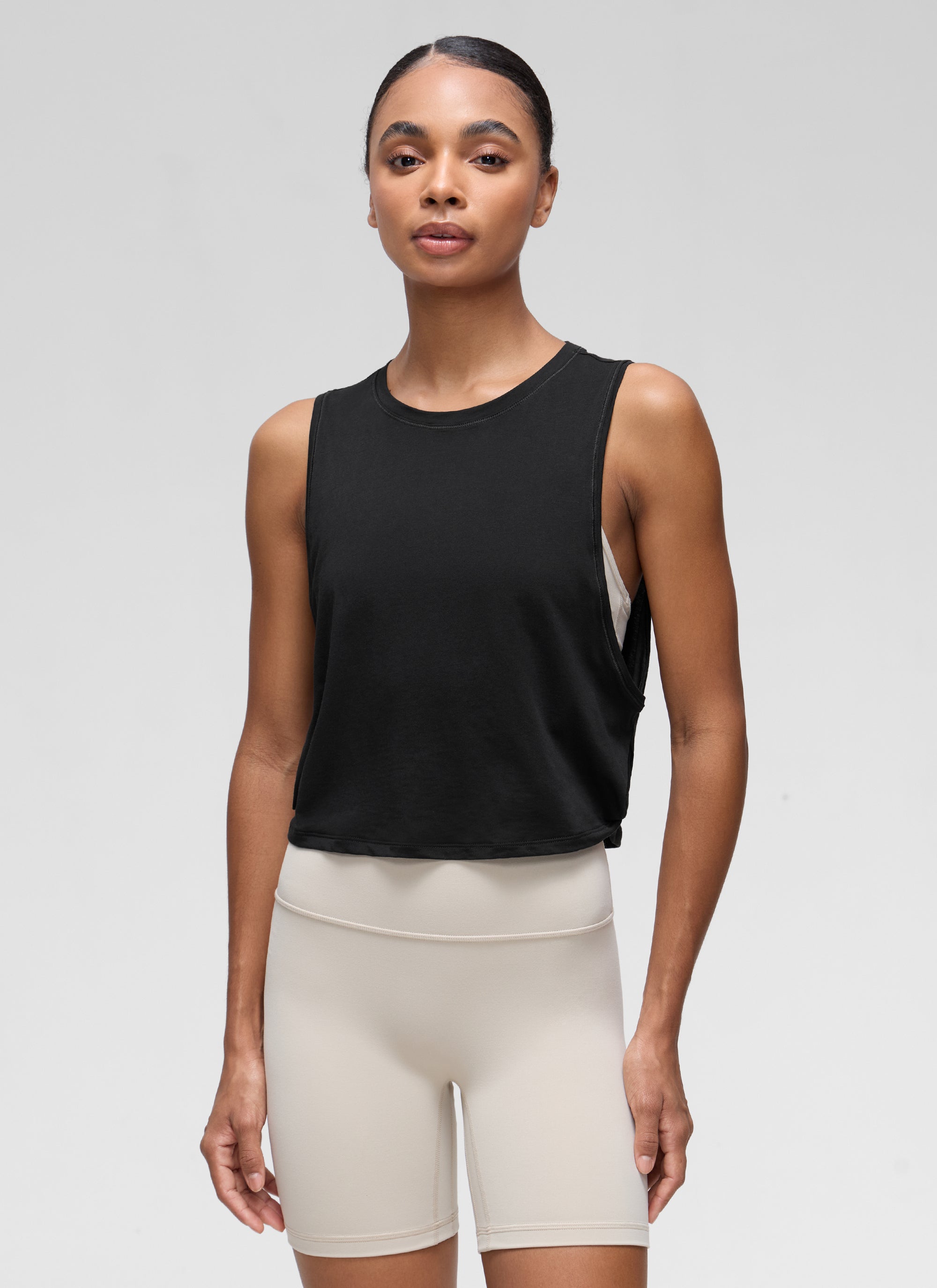 CRZ YOGA Damen Ärmelloses Sport Tank Top Leichte Fitness Crop Top Schwarz