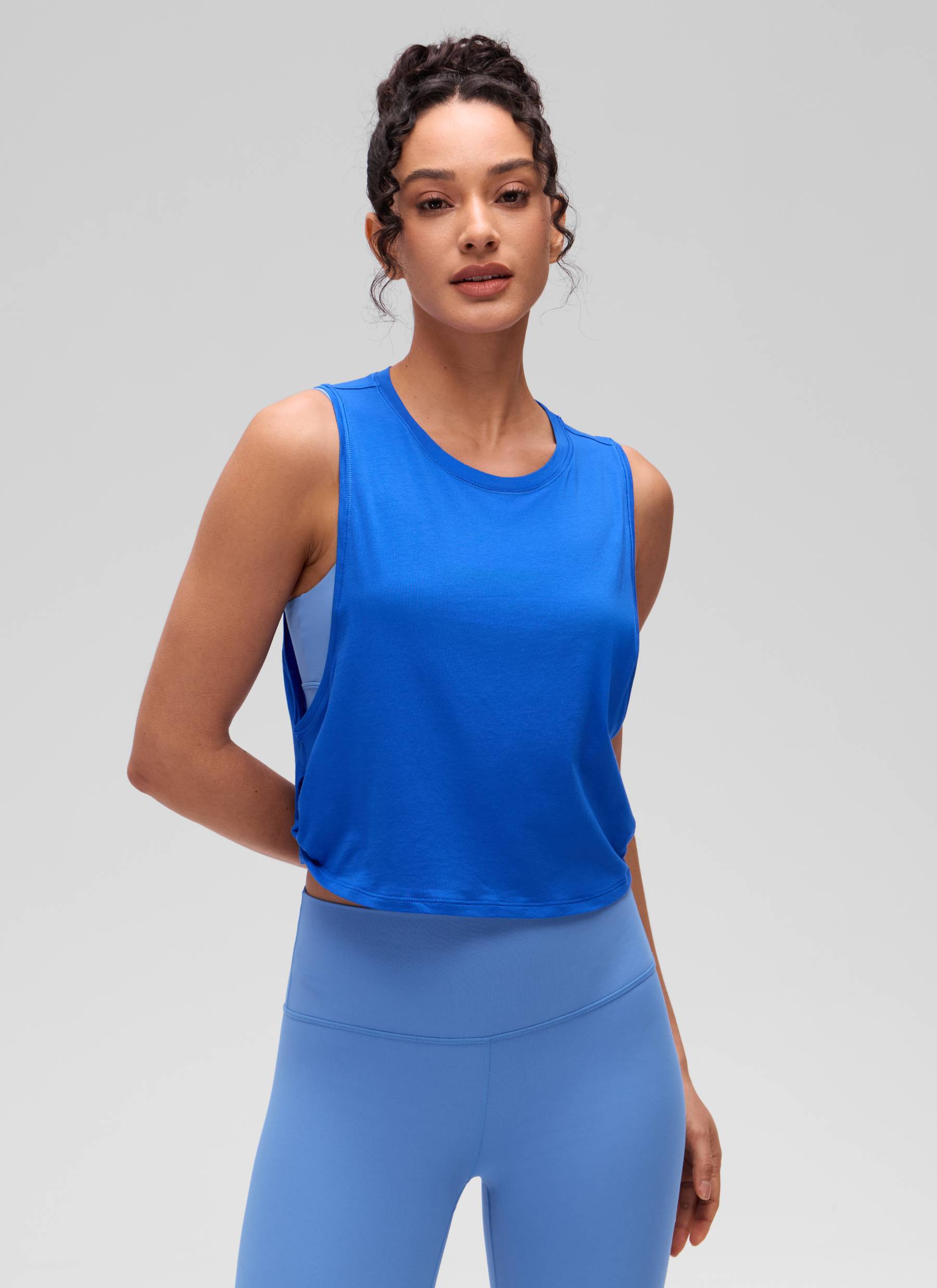 CRZ YOGA Damen Ärmelloses Sport Tank Top Leichte Fitness Crop Top Starkes Blau