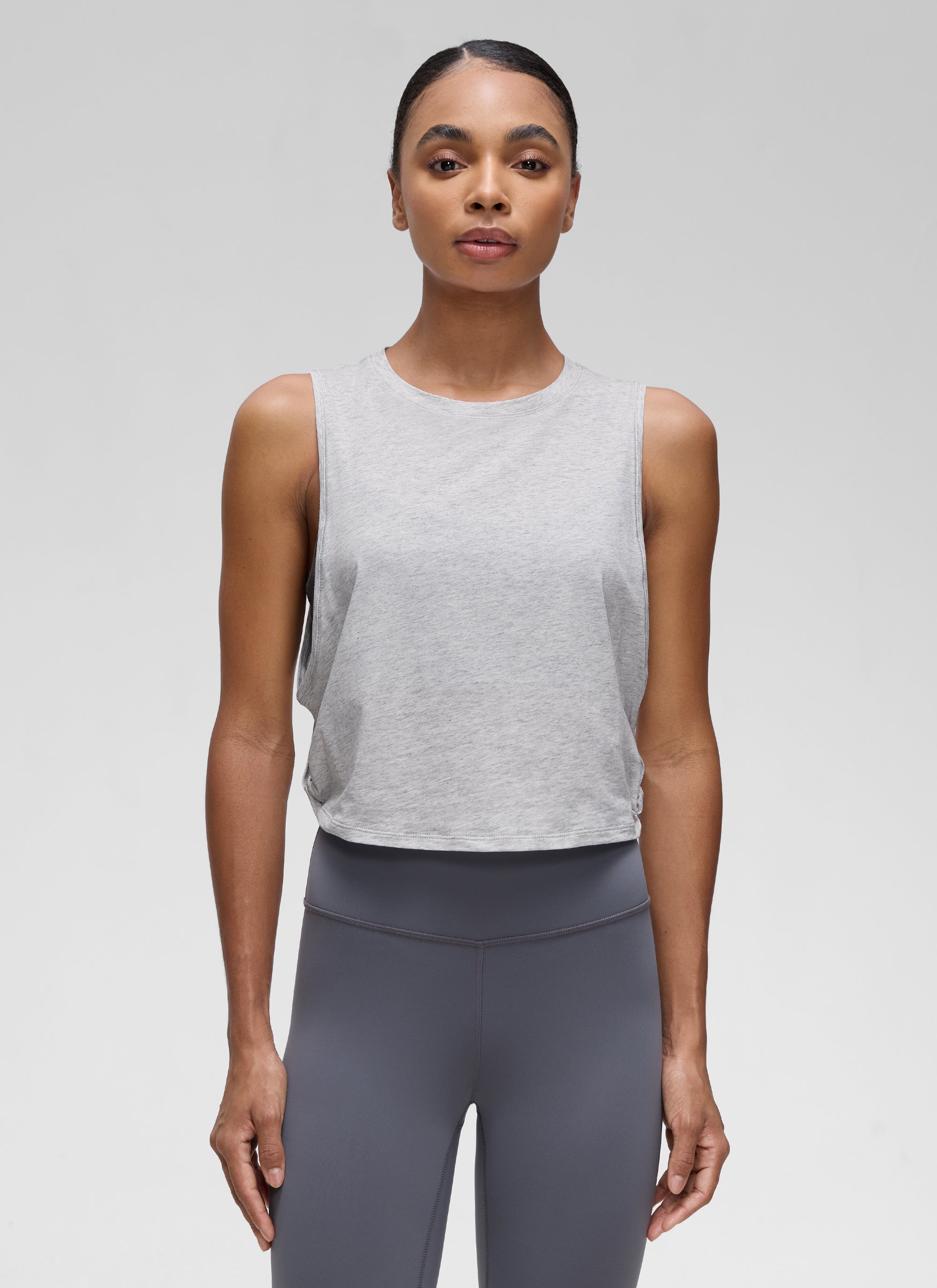 CRZ YOGA Damen Ärmelloses Sport Tank Top Leichte Fitness Crop Top Hellgrau Heidekraut