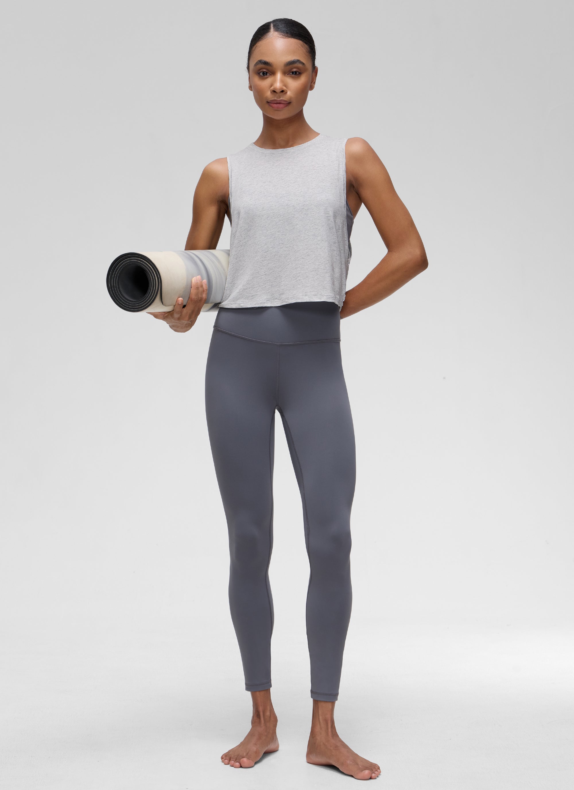 CRZ YOGA Damen Ärmelloses Sport Tank Top Leichte Fitness Crop Top Hellgrau Heidekraut