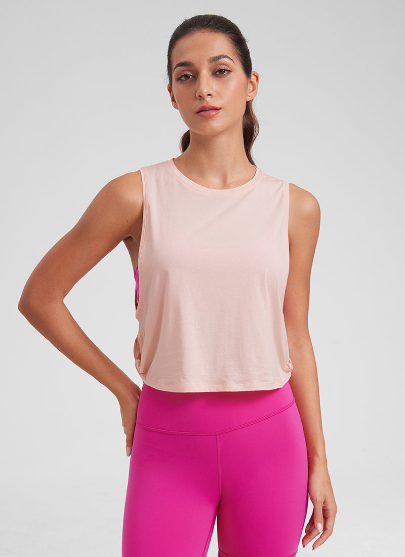 CRZ YOGA Damen Ärmelloses Sport Tank Top Leichte Fitness Crop Top Zuckerwatte Rosa