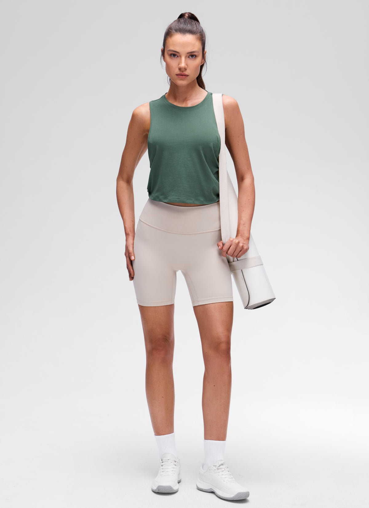 CRZ YOGA Damen Ärmelloses Sport Tank Top Leichte Fitness Crop Top Graphitgrün