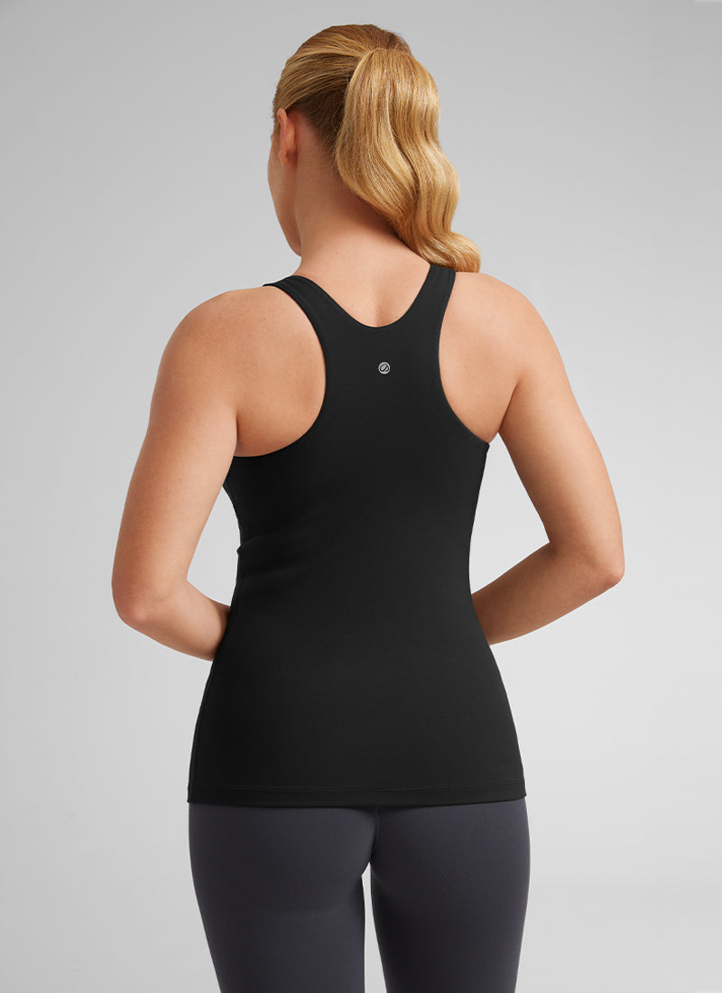 CRZ YOGA Damen Butterluxe Hüftlanges Racerback Gepolstert Tank Top Schwarz