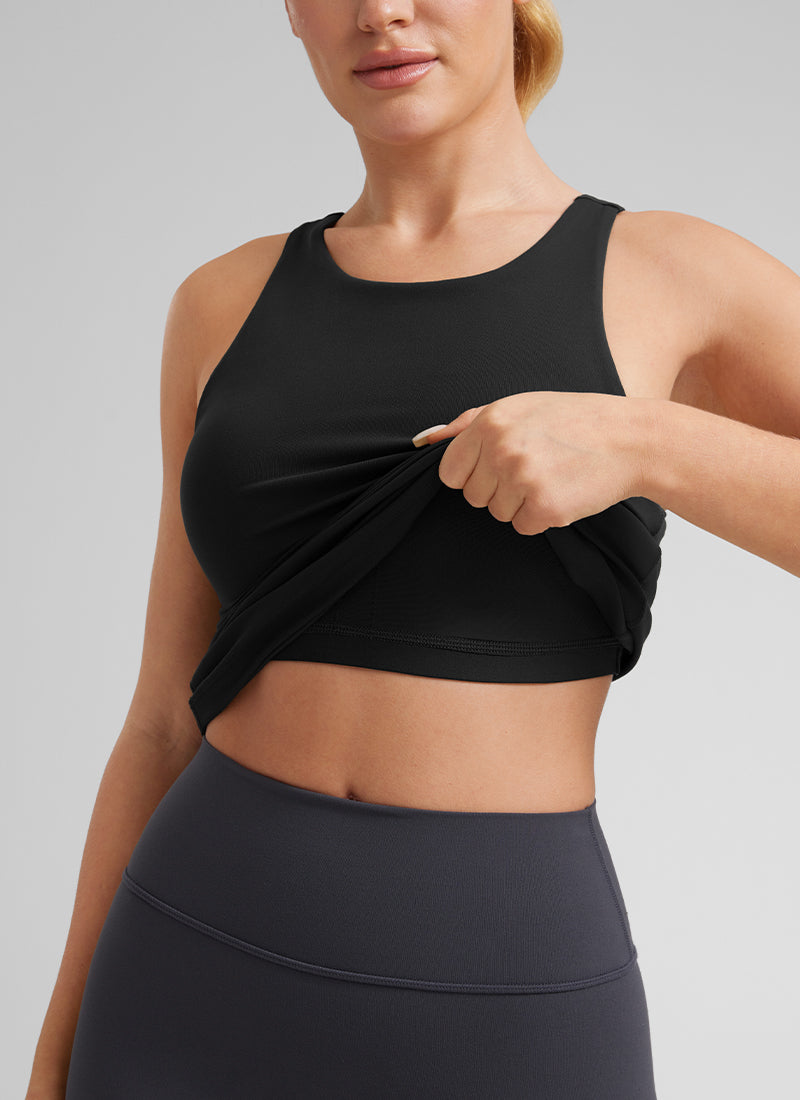CRZ YOGA Damen Butterluxe Hüftlanges Racerback Gepolstert Tank Top Schwarz