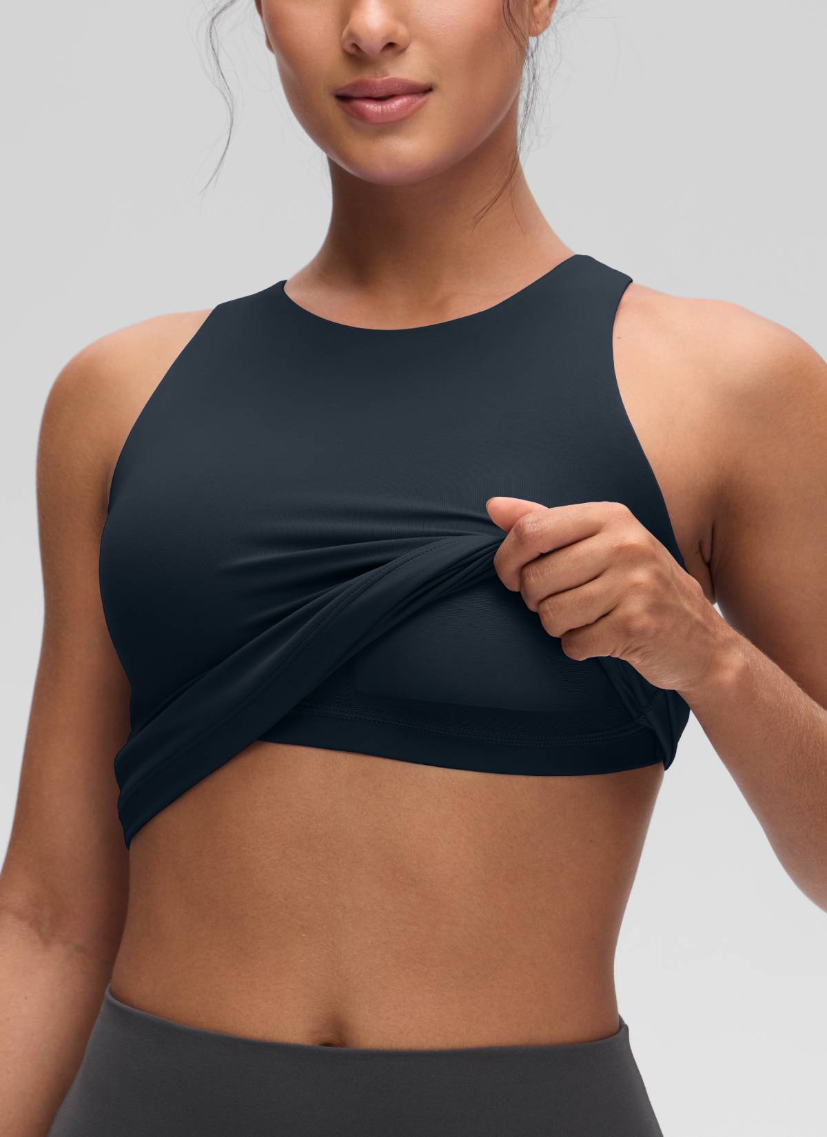 CRZ YOGA Damen Butterluxe Hüftlanges Racerback Gepolstert Tank Top Echte Marine