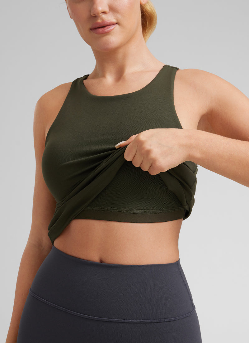 CRZ YOGA Damen Butterluxe Hüftlanges Racerback Gepolstert Tank Top Olivgrün