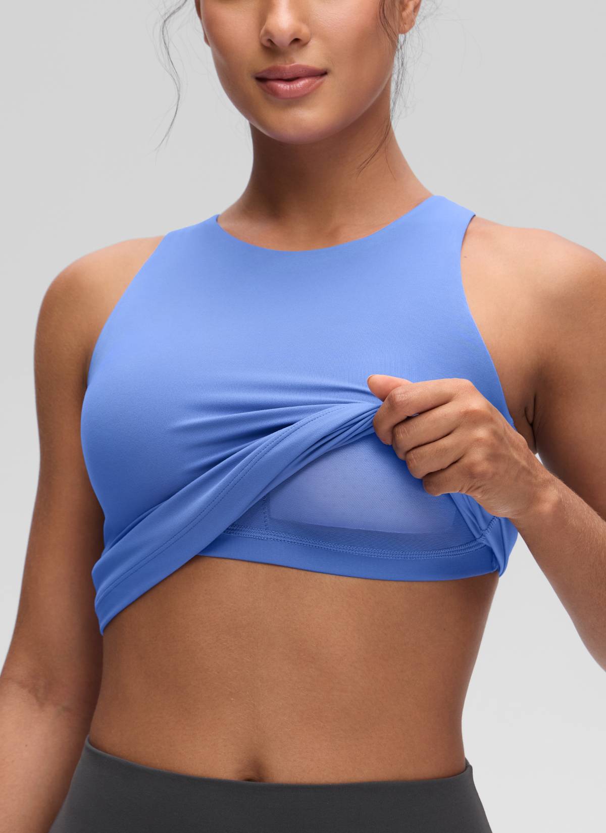 CRZ YOGA Damen Butterluxe Hüftlanges Racerback Gepolstert Tank Top Wildes Indigo
