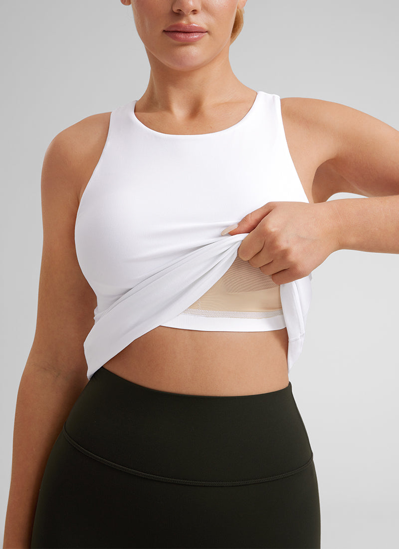 CRZ YOGA Damen Butterluxe Hüftlanges Racerback Gepolstert Tank Top Weiss