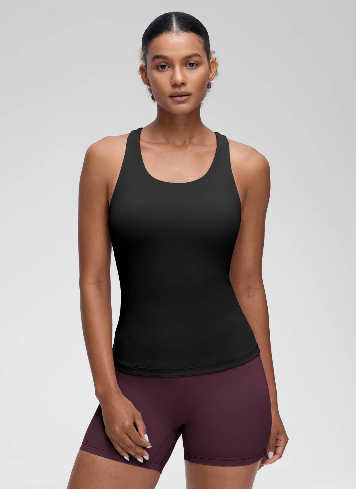 CRZ YOGA Damen Butterluxe Racerback TankTops mit Integriertem BH Schwarz