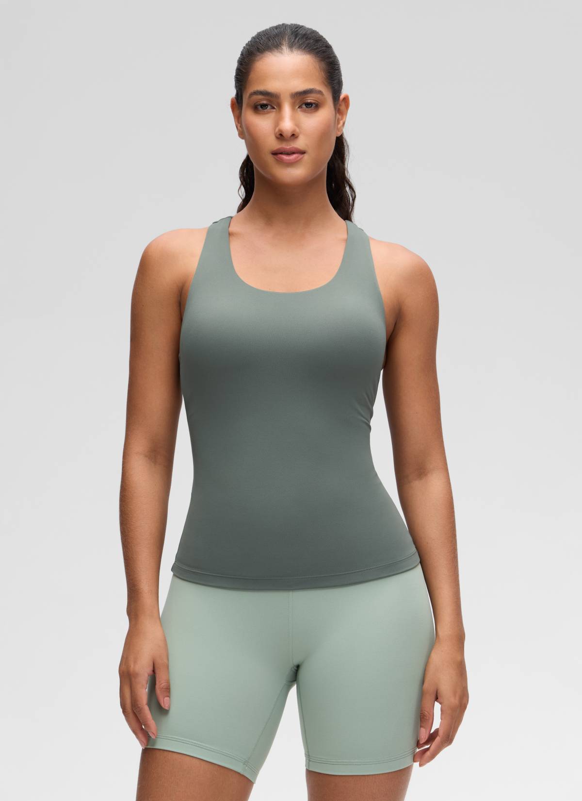 CRZ YOGA Damen Butterluxe Racerback TankTops mit Integriertem BH Grauer Salbei