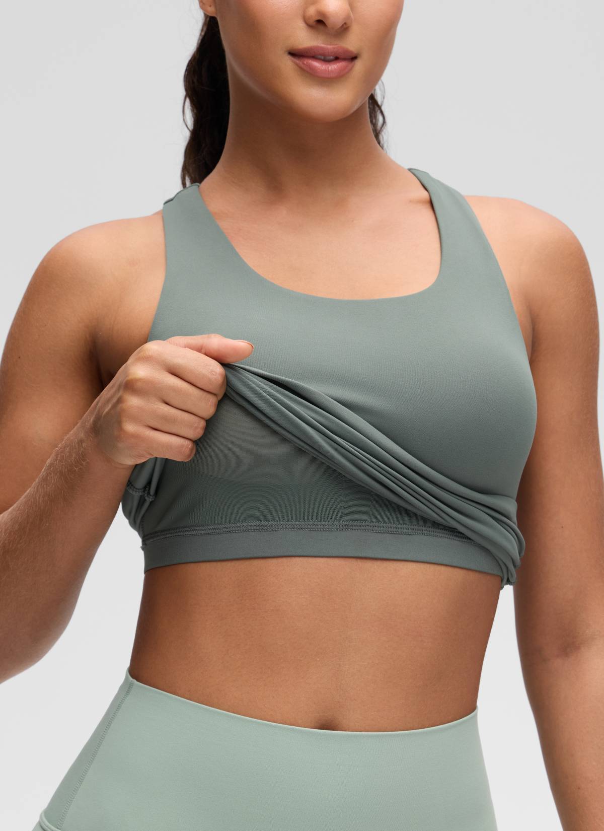CRZ YOGA Damen Butterluxe Racerback TankTops mit Integriertem BH Grauer Salbei