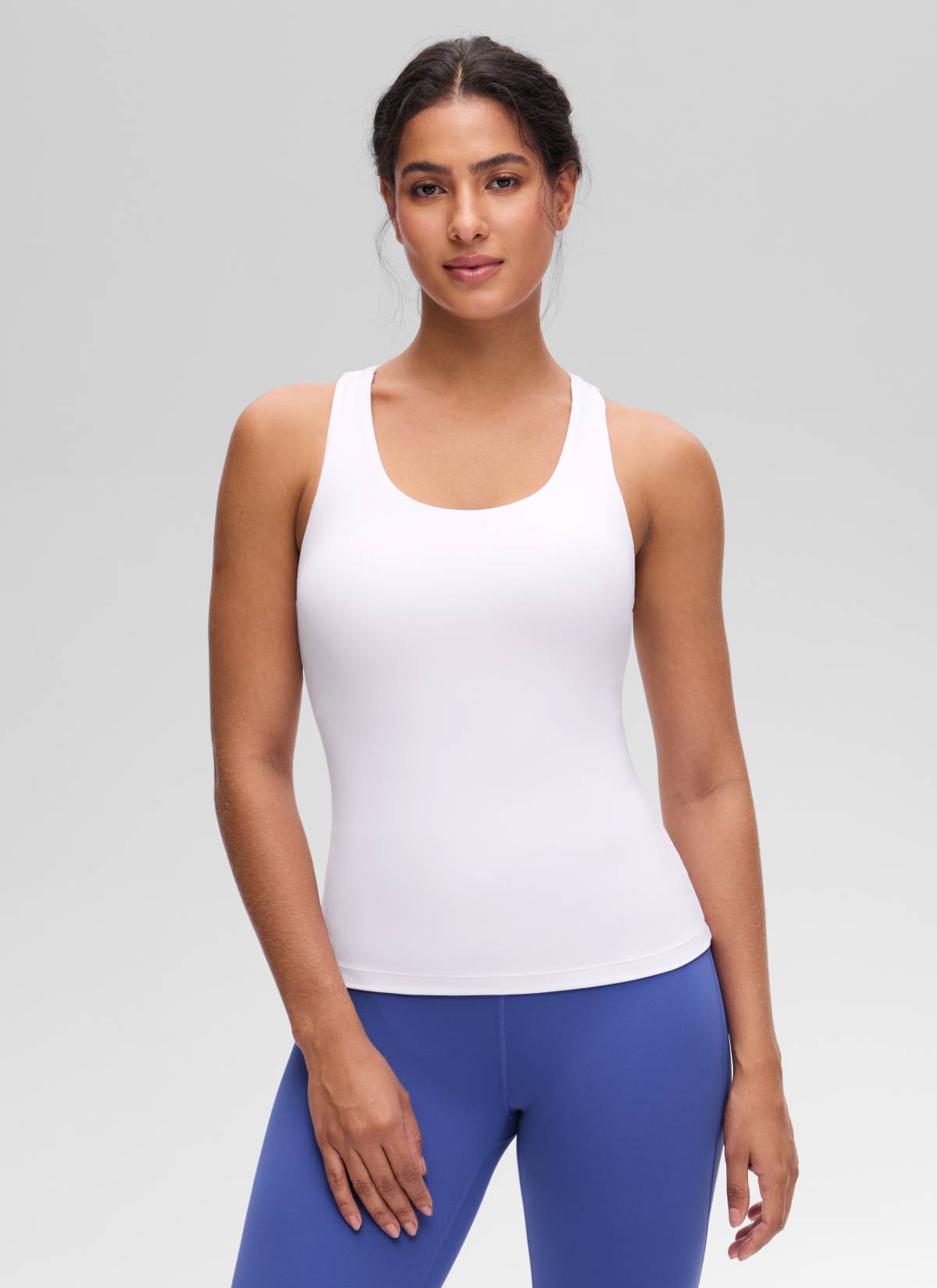CRZ YOGA Damen Butterluxe Racerback TankTops mit Integriertem BH Weiss