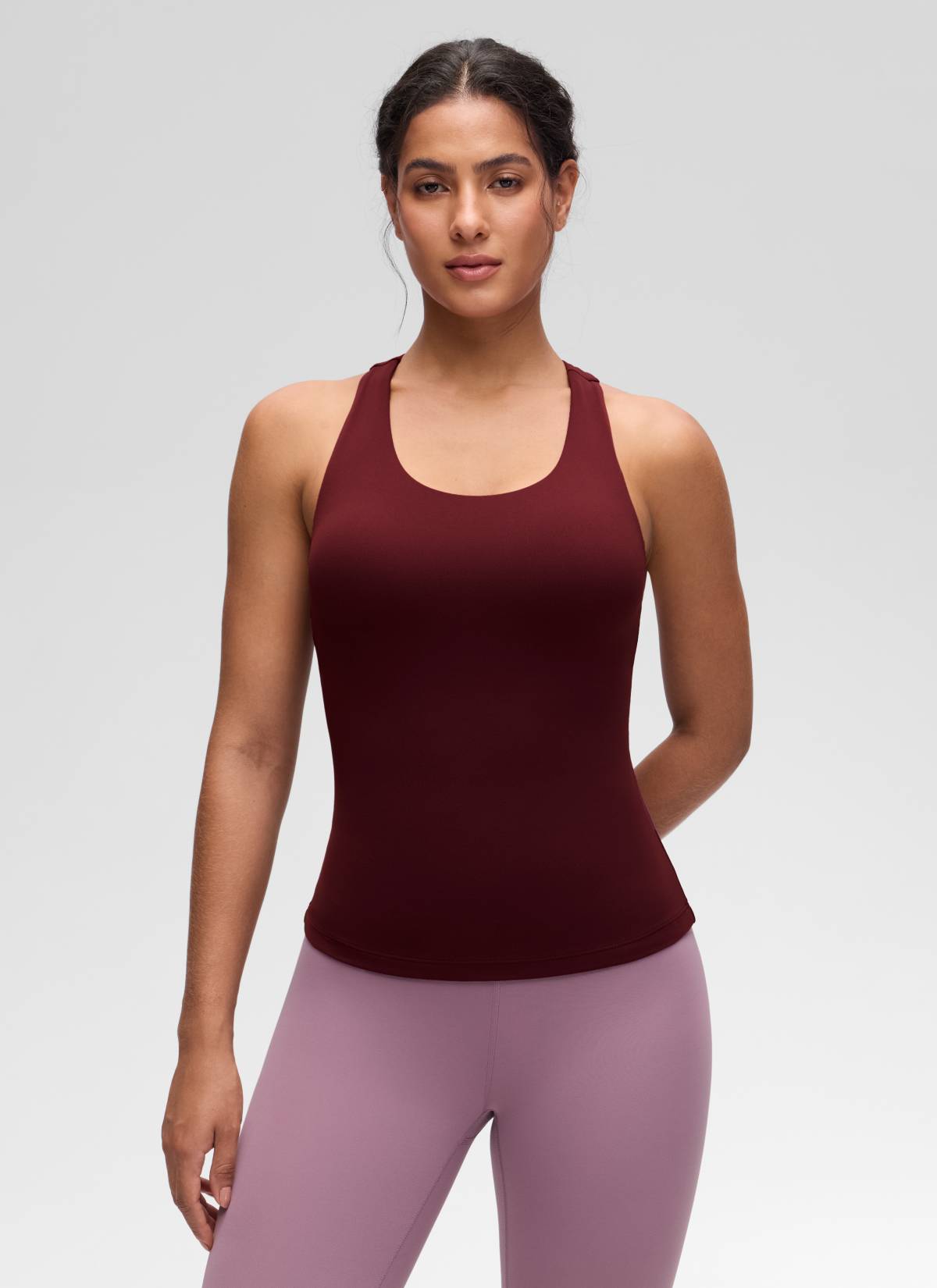 CRZ YOGA Damen Butterluxe Racerback TankTops mit Integriertem BH Roter Merlot