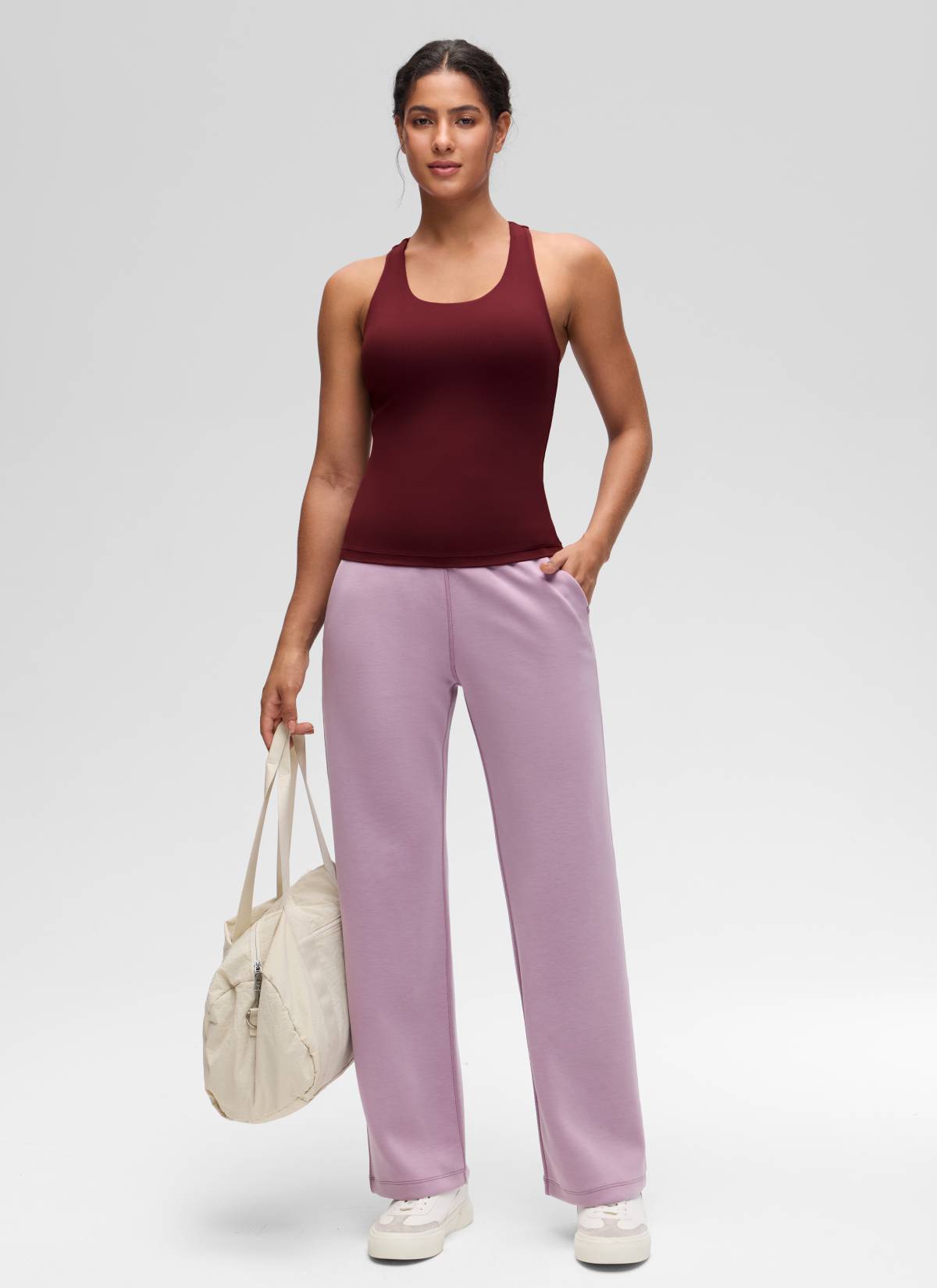 CRZ YOGA Damen Butterluxe Racerback TankTops mit Integriertem BH Roter Merlot
