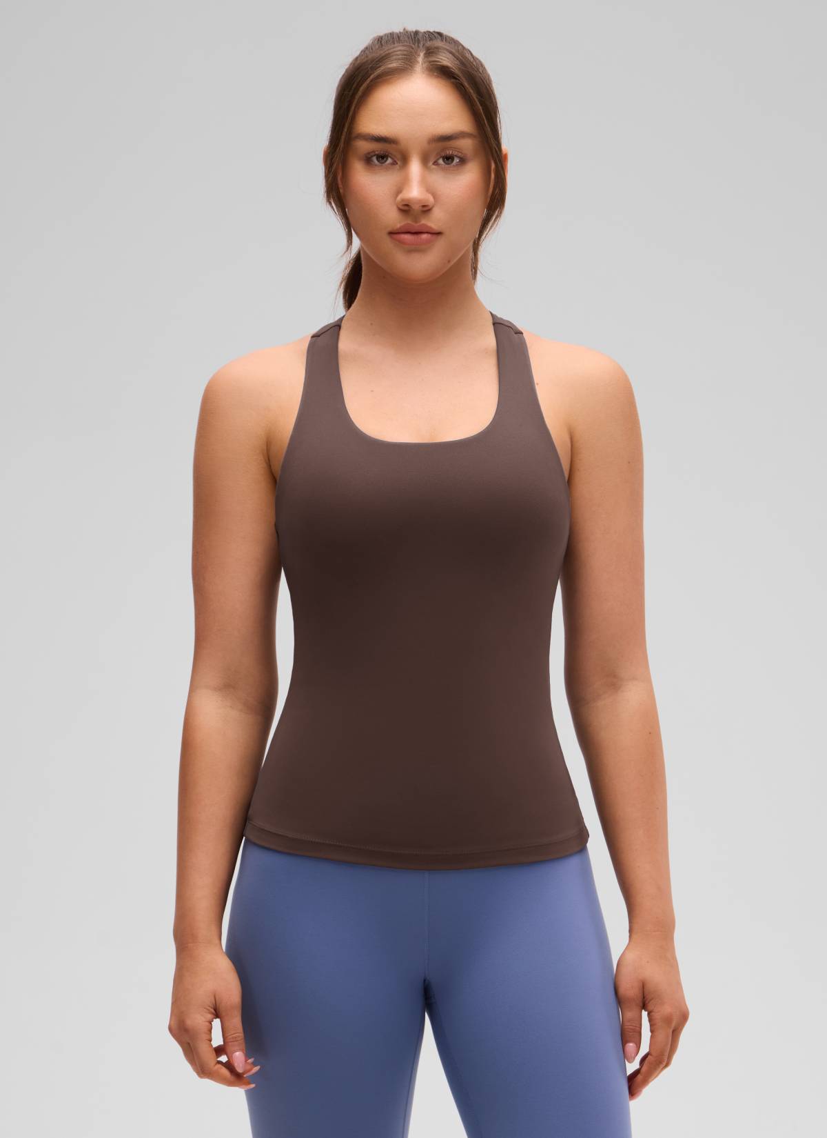 CRZ YOGA Damen Butterluxe Racerback TankTops mit Integriertem BH Heißes Fudge-Brown