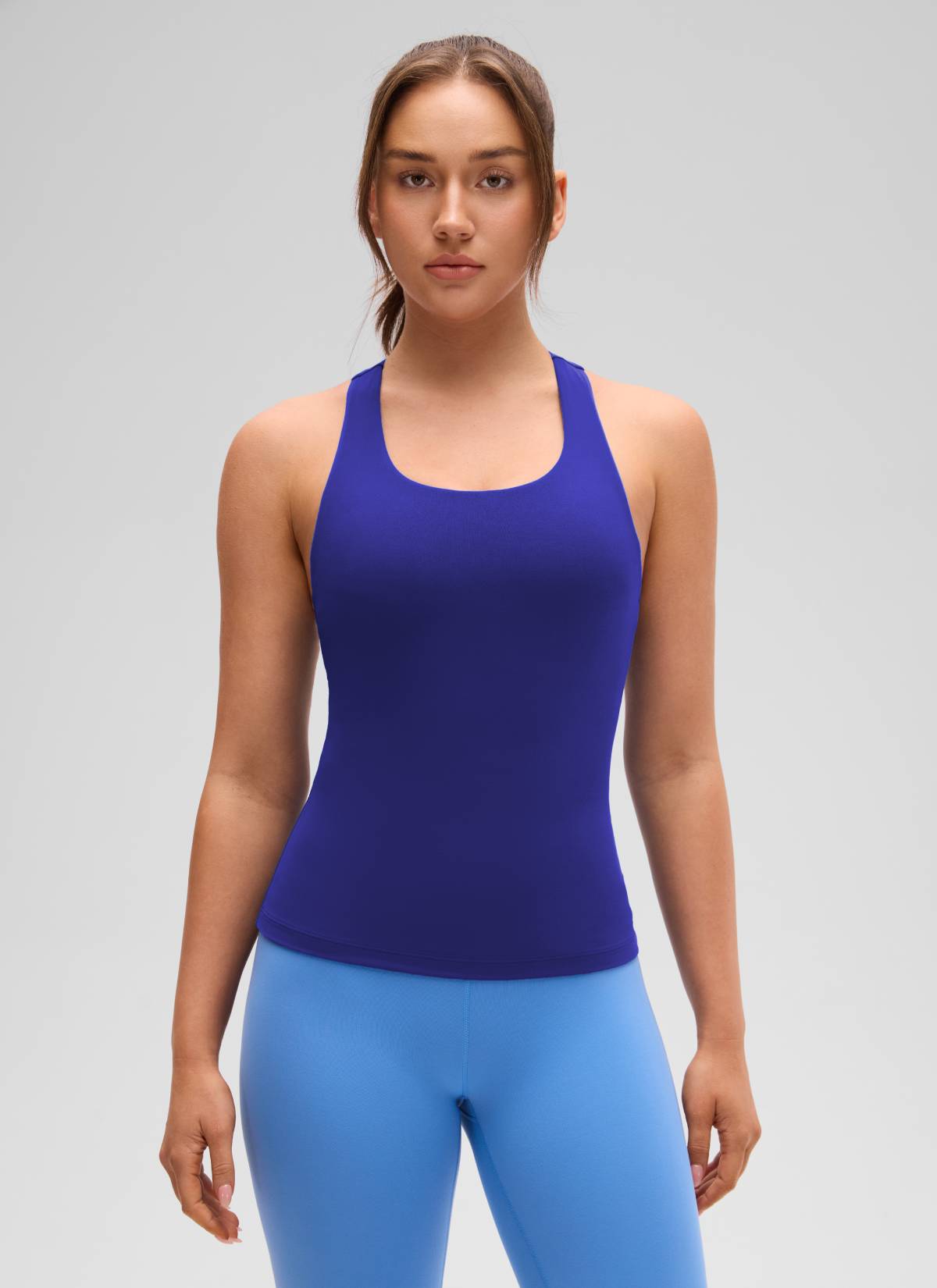 CRZ YOGA Damen Butterluxe Racerback TankTops mit Integriertem BH Rittersporn Blau