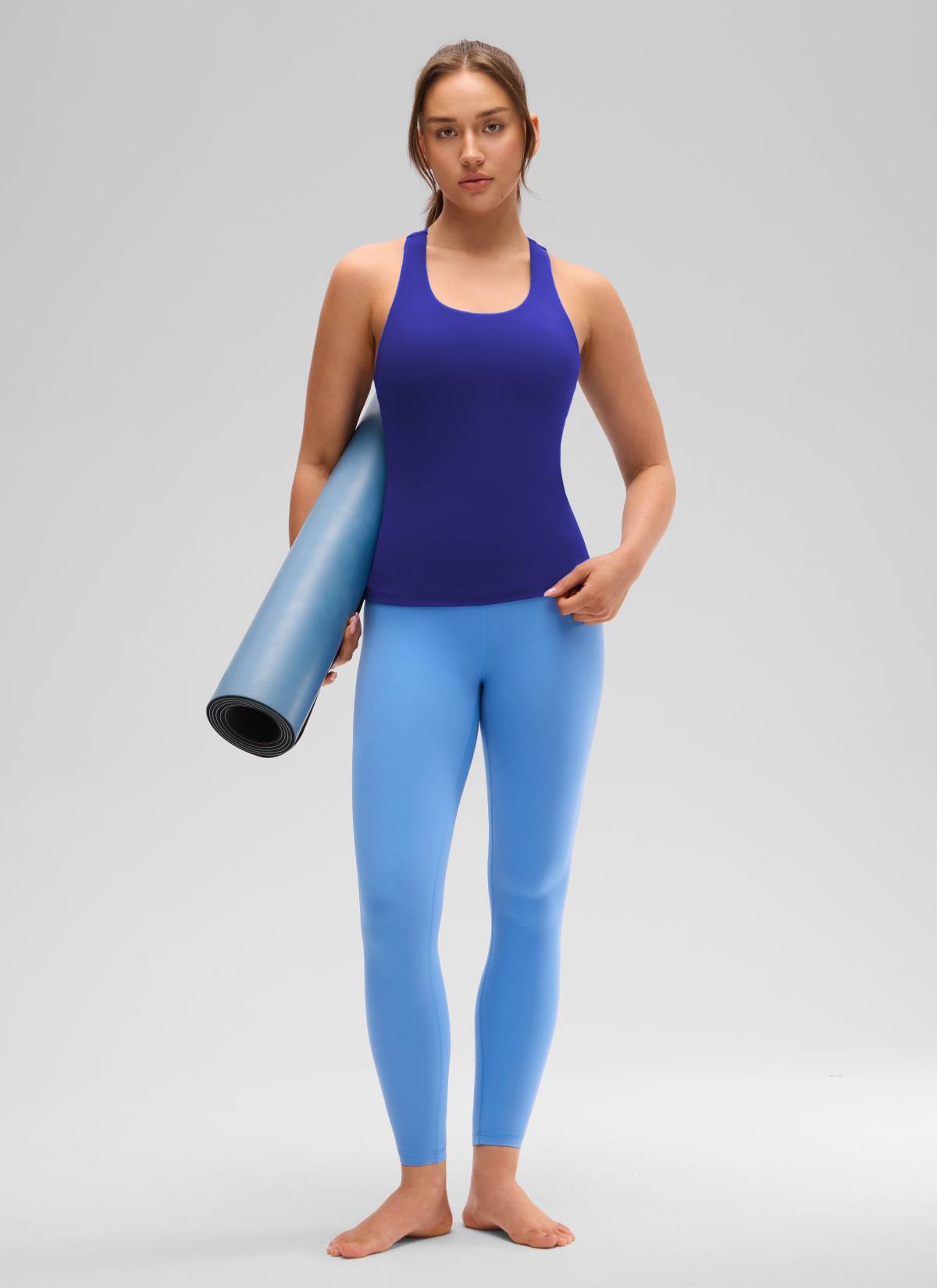 CRZ YOGA Damen Butterluxe Racerback TankTops mit Integriertem BH Rittersporn Blau