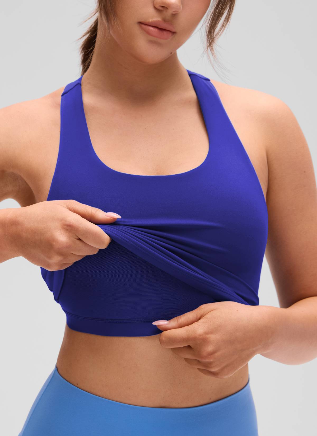 CRZ YOGA Damen Butterluxe Racerback TankTops mit Integriertem BH Rittersporn Blau