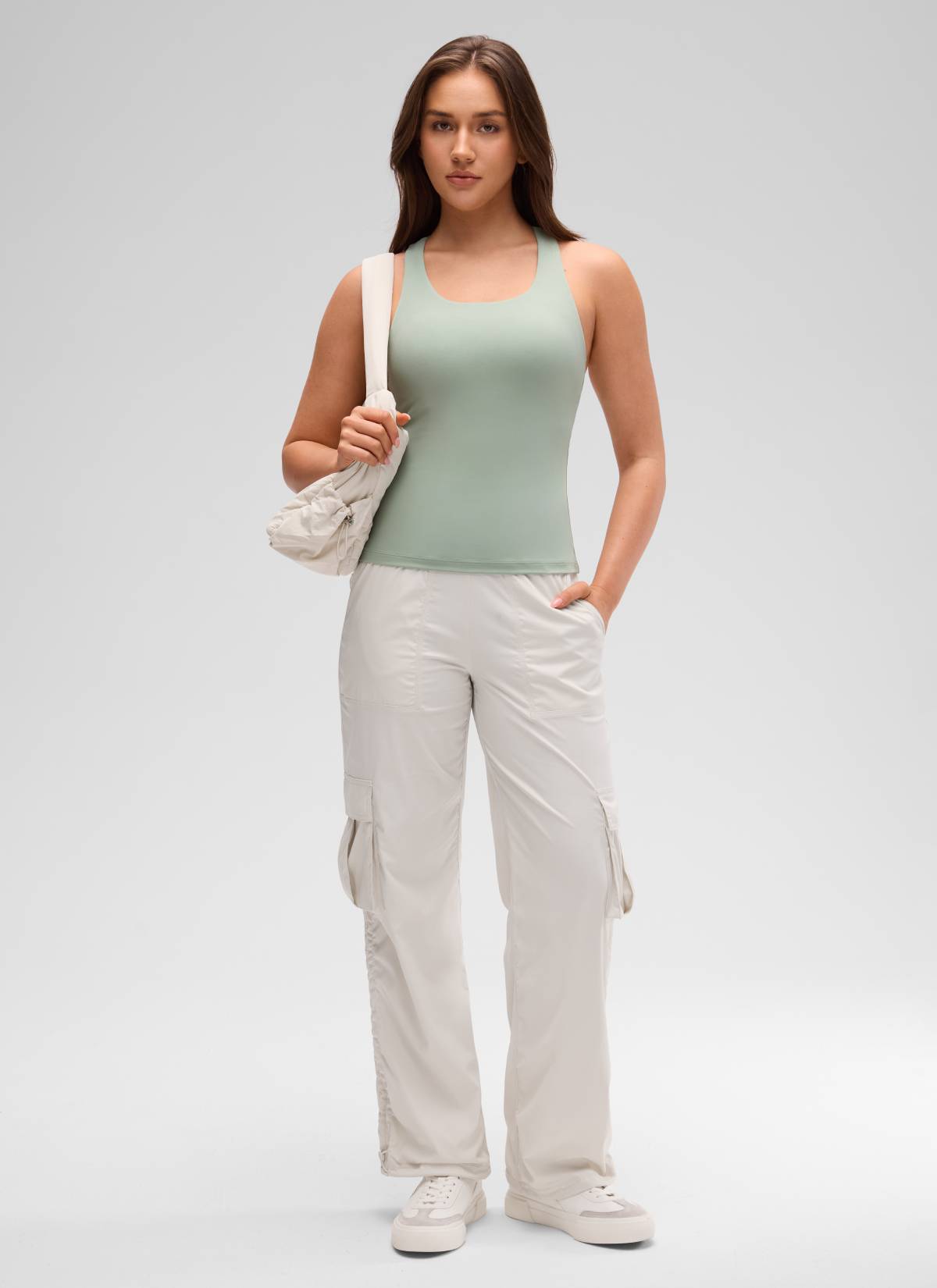 CRZ YOGA Damen Butterluxe Racerback TankTops mit Integriertem BH Grüner Palmenhof